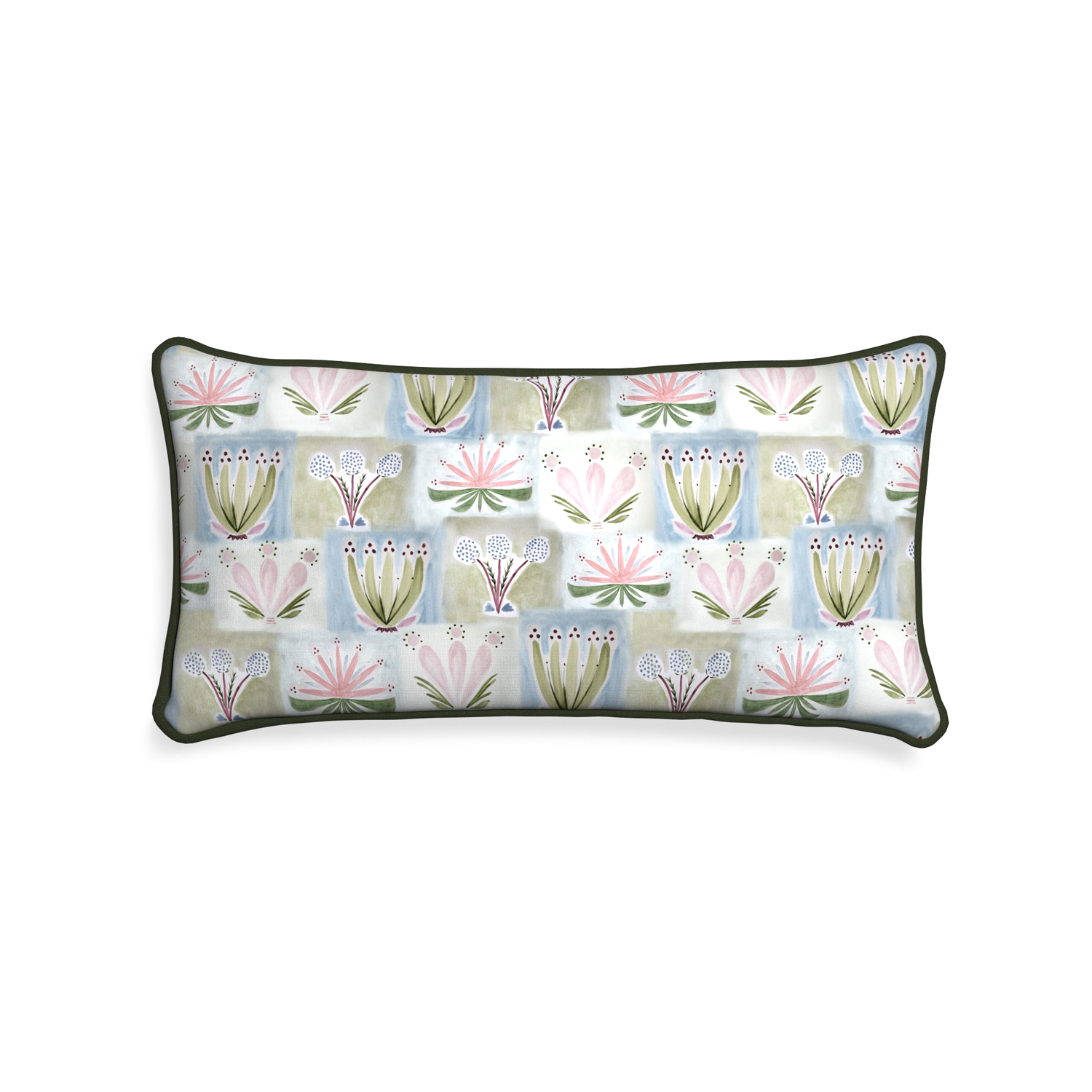 Midi-lumbar harper custom hand-painted floralpillow with f piping on white background