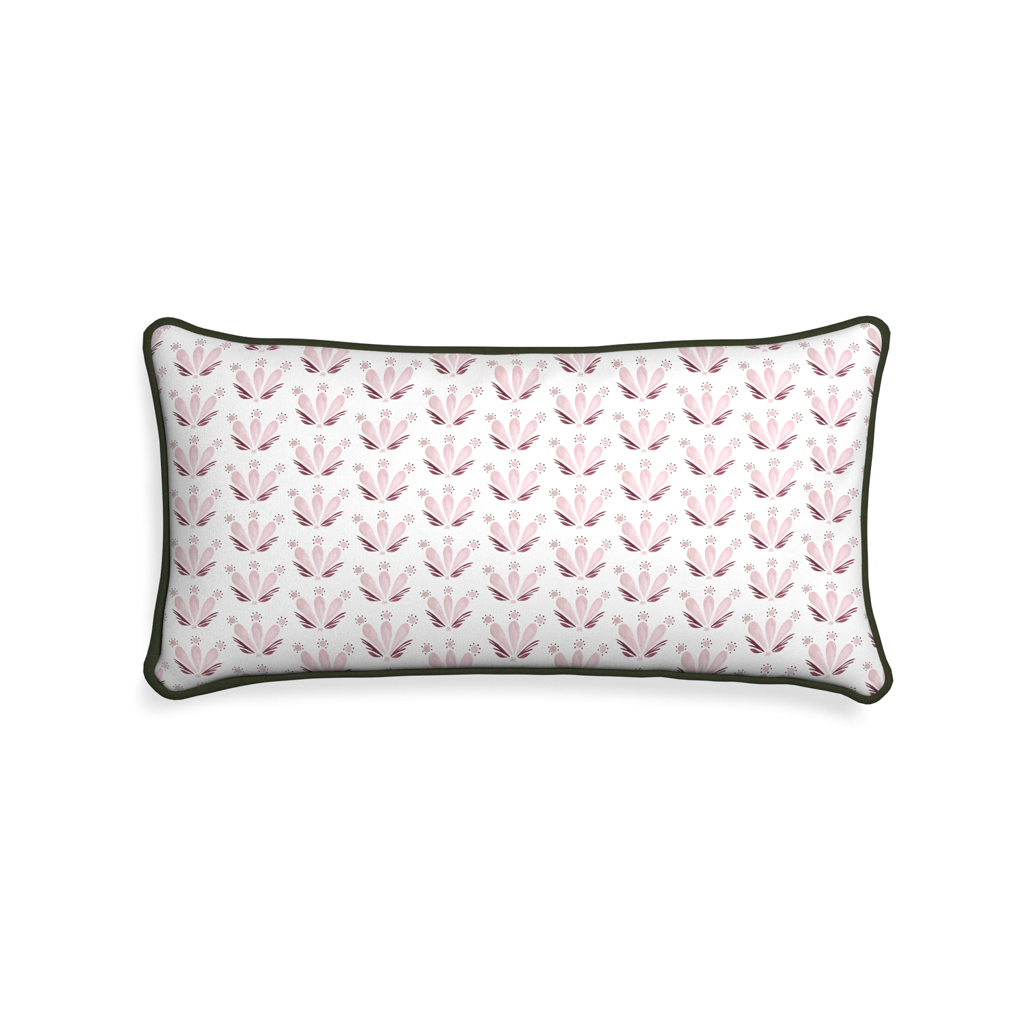 Midi-lumbar serena pink custom pink & burgundy drop repeat floralpillow with f piping on white background