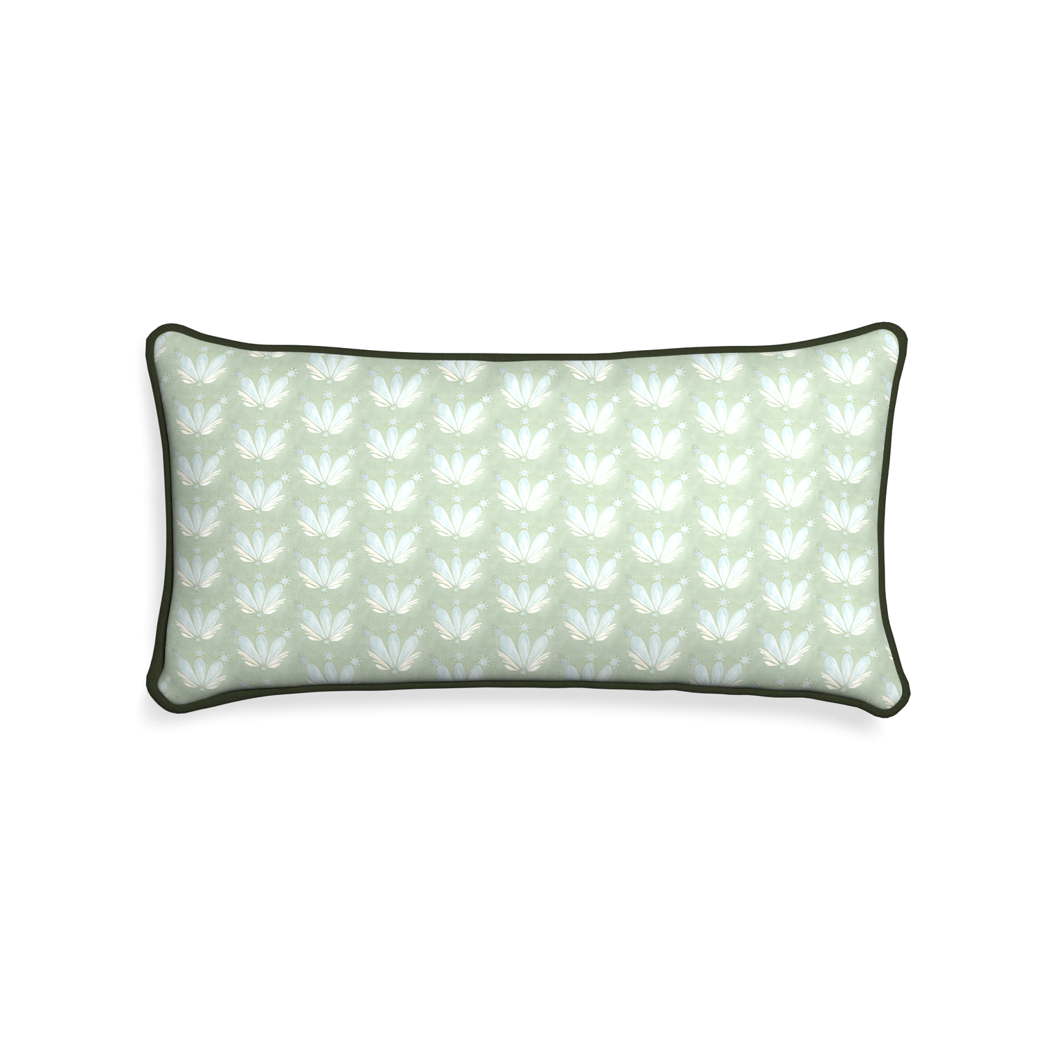 Midi-lumbar serena sea salt custom blue & green floral drop repeatpillow with f piping on white background