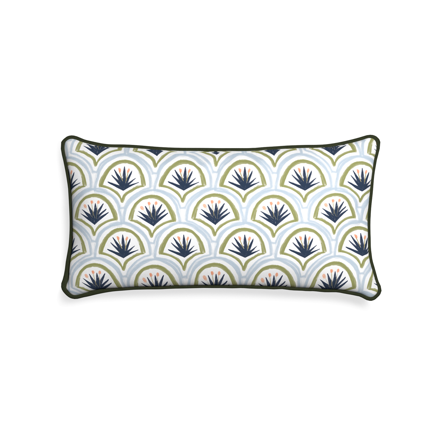 Midi-lumbar thatcher midnight custom art deco palm patternpillow with f piping on white background