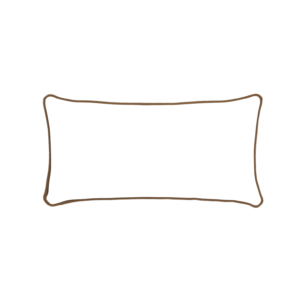 Midi-lumbar quinn chestnut custom pillow with h piping on white background