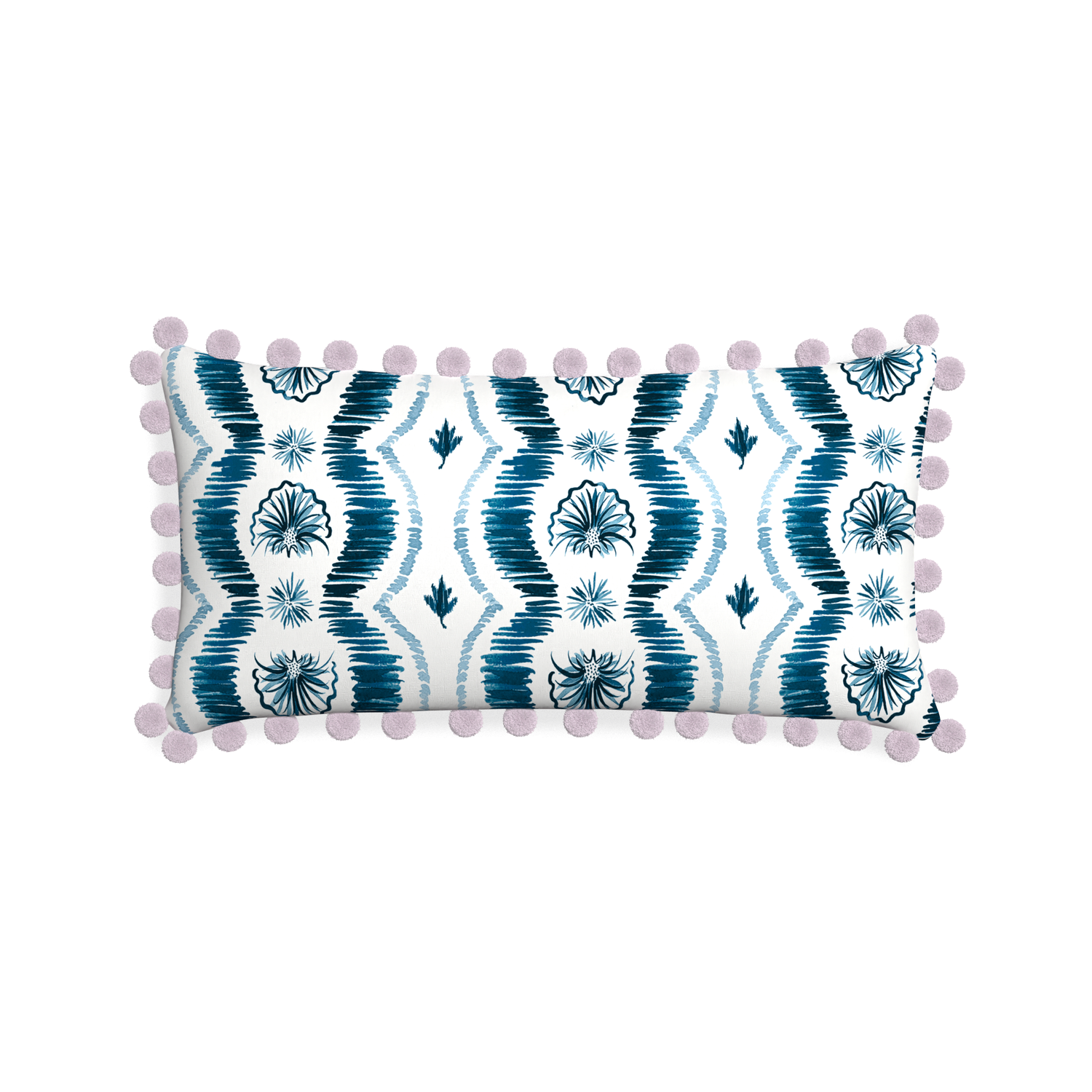 Midi-lumbar alice custom blue ikatpillow with l on white background