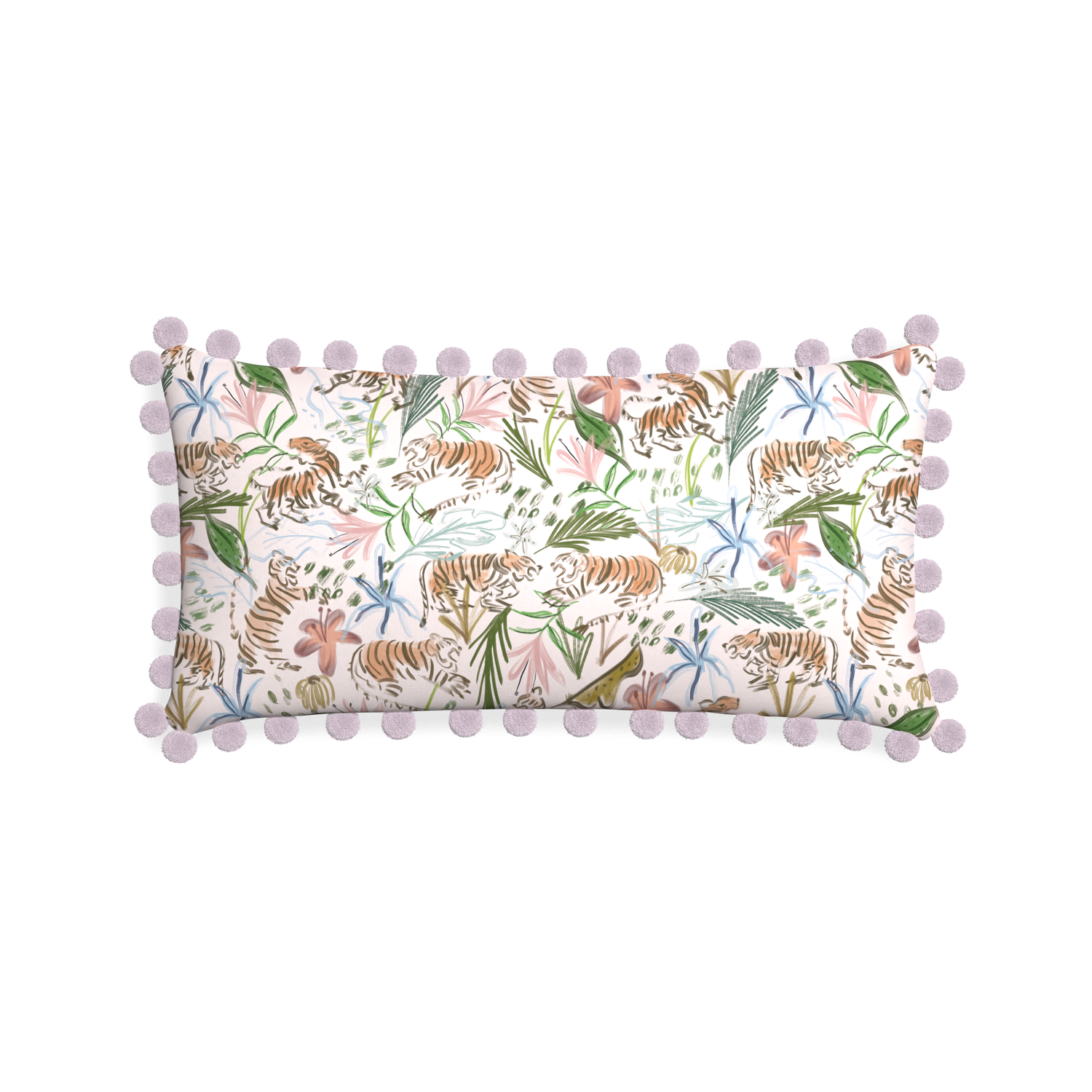 Midi-lumbar frida pink custom pink chinoiserie tigerpillow with l on white background