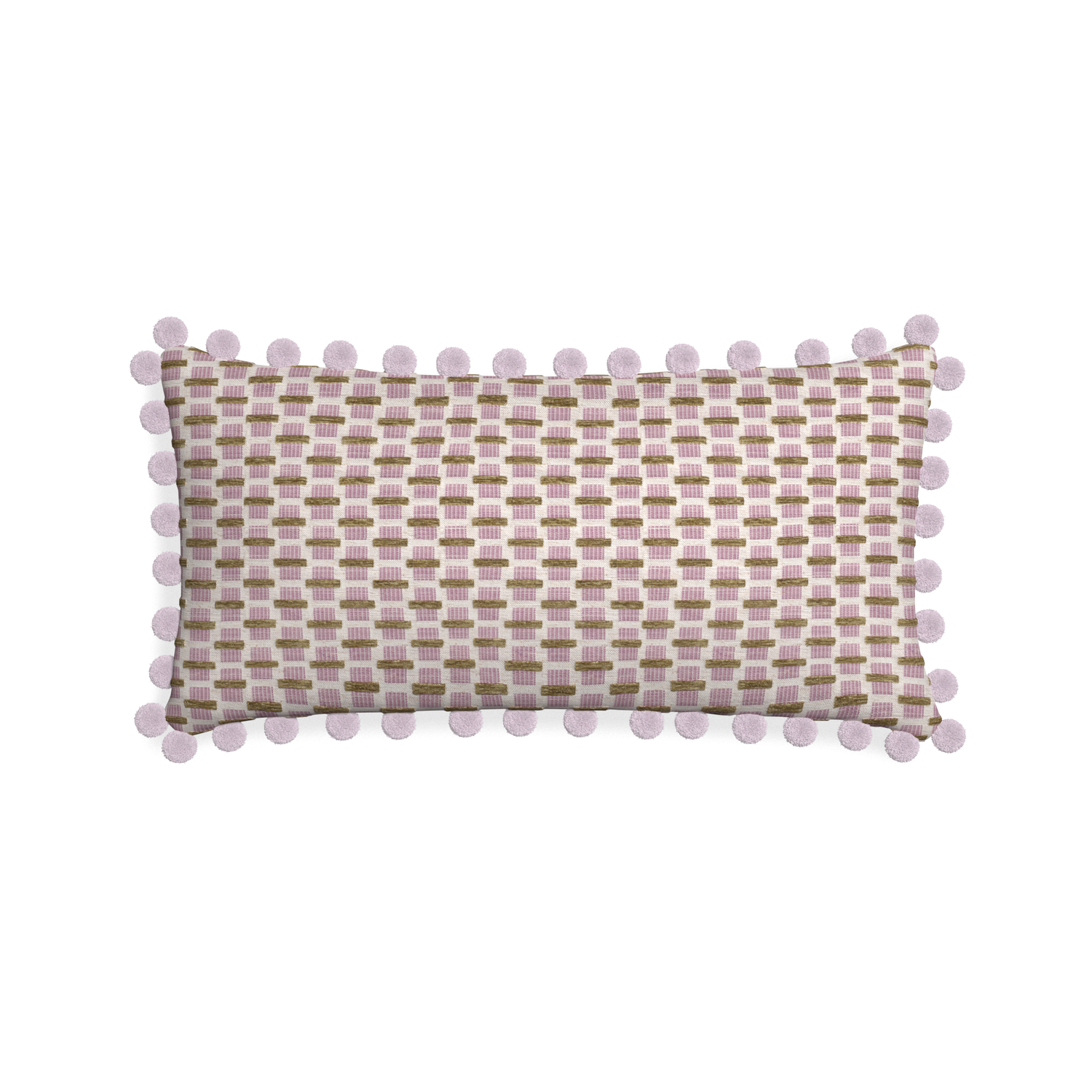 Midi-lumbar willow orchid custom pink geometric chenillepillow with l on white background