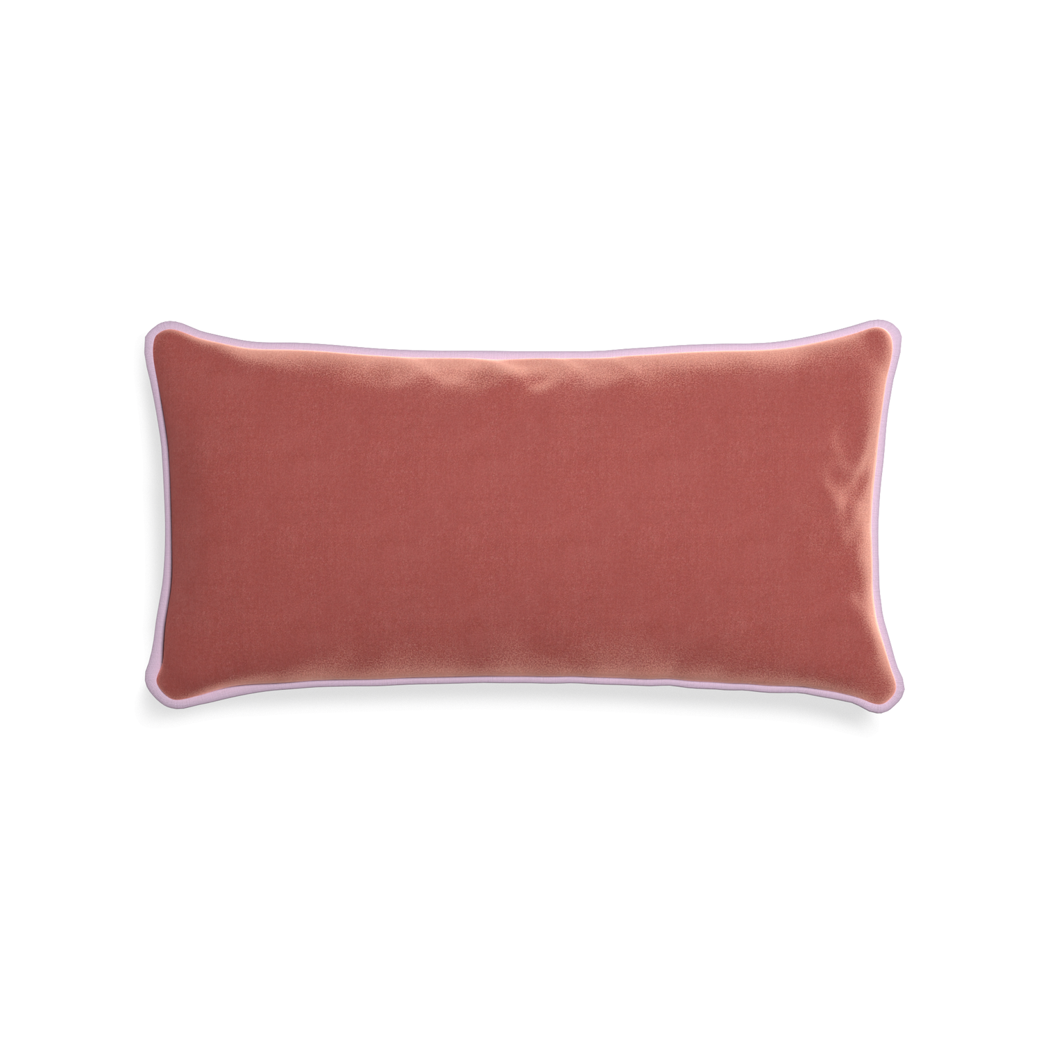 Midi-lumbar cosmo velvet custom coralpillow with l piping on white background