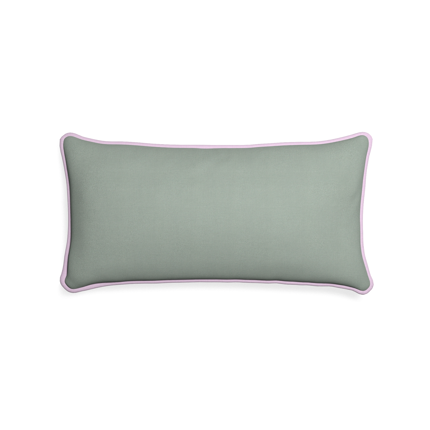 Midi-lumbar sage custom sage green cottonpillow with l piping on white background