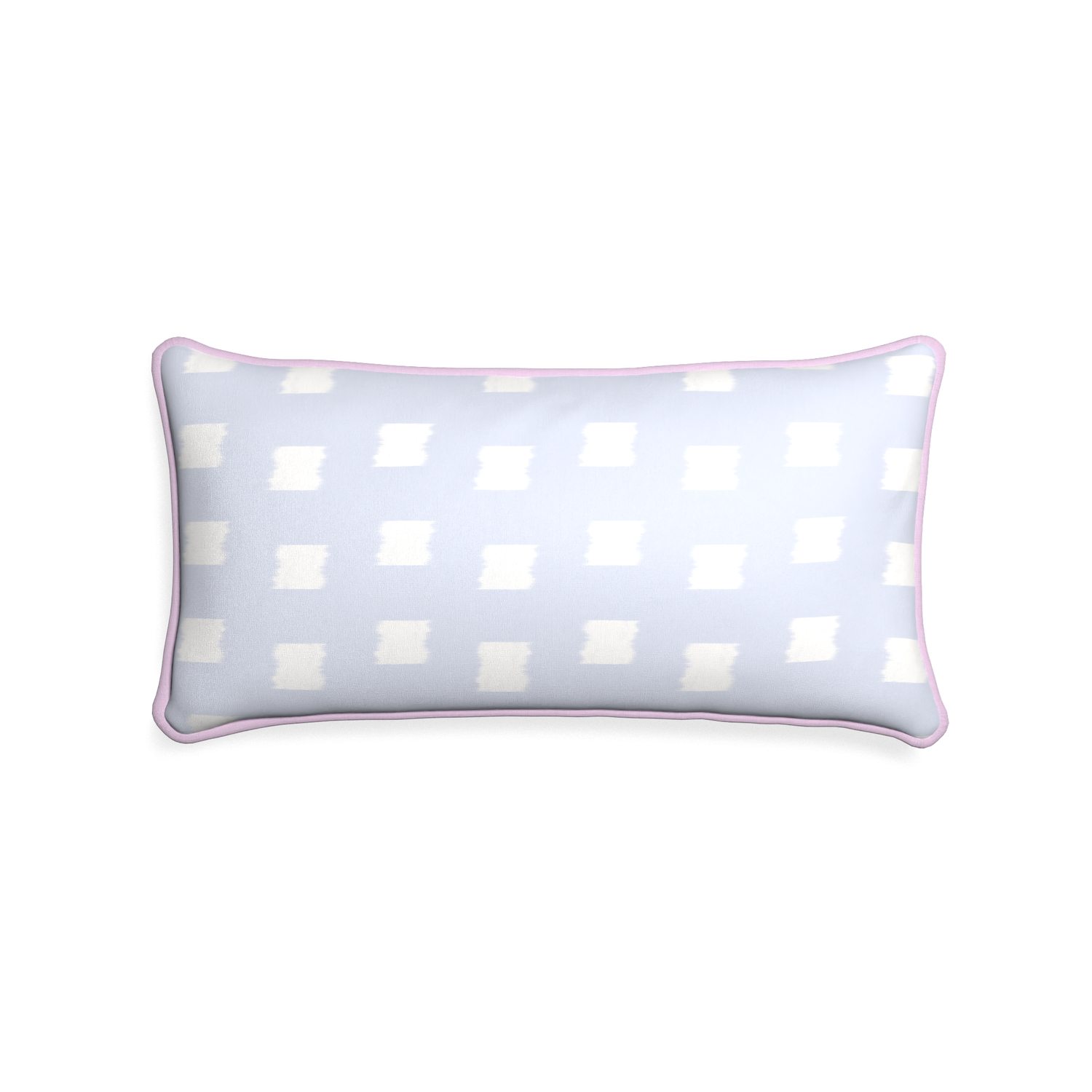 Midi-lumbar denton custom sky blue patternpillow with l piping on white background