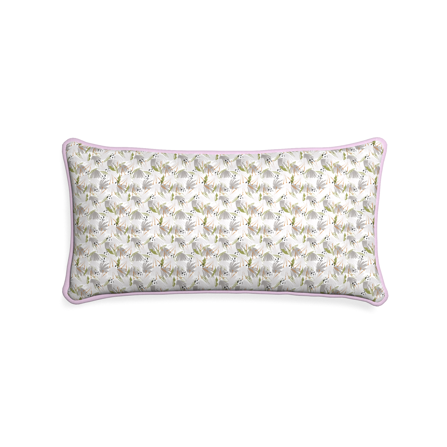 Midi-lumbar eden grey custom grey floralpillow with l piping on white background