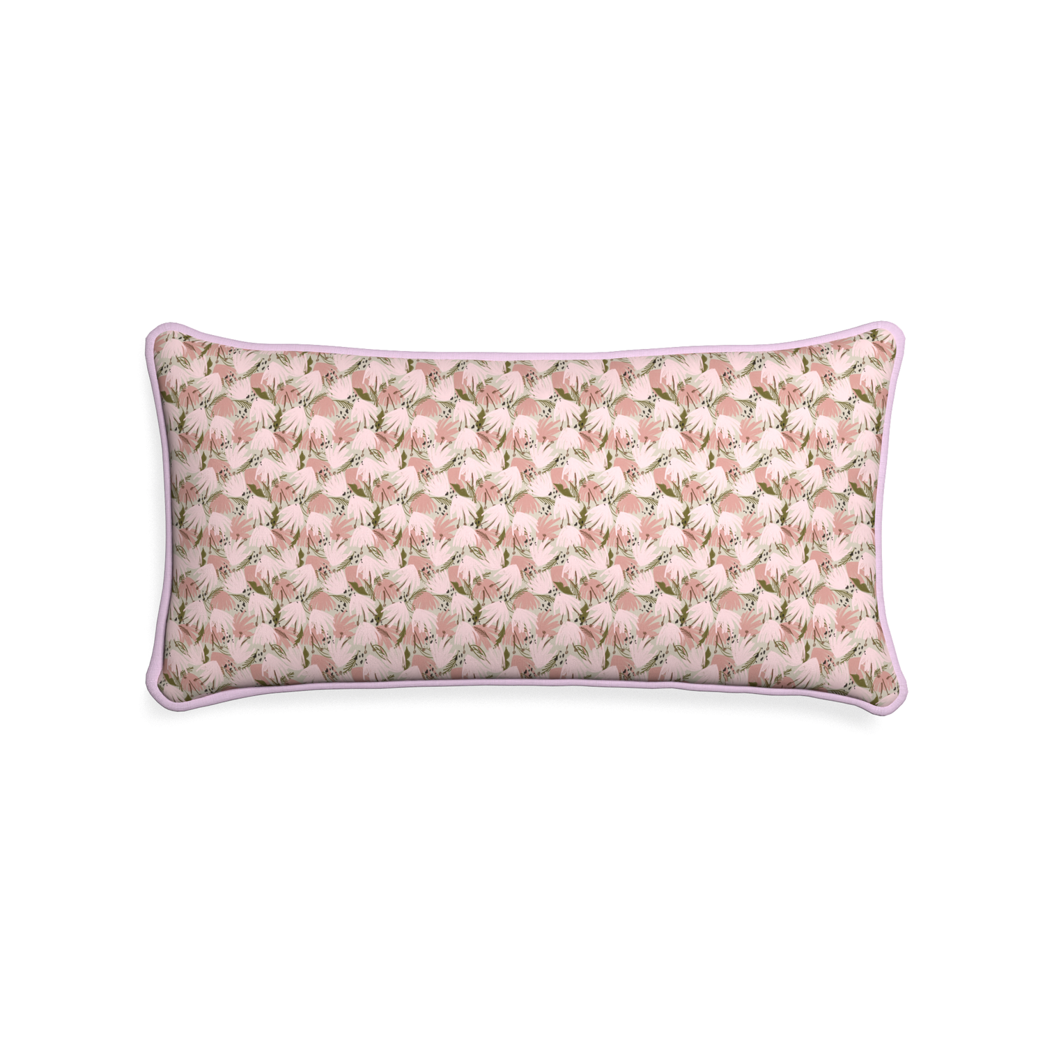 Midi-lumbar eden pink custom pink floralpillow with l piping on white background