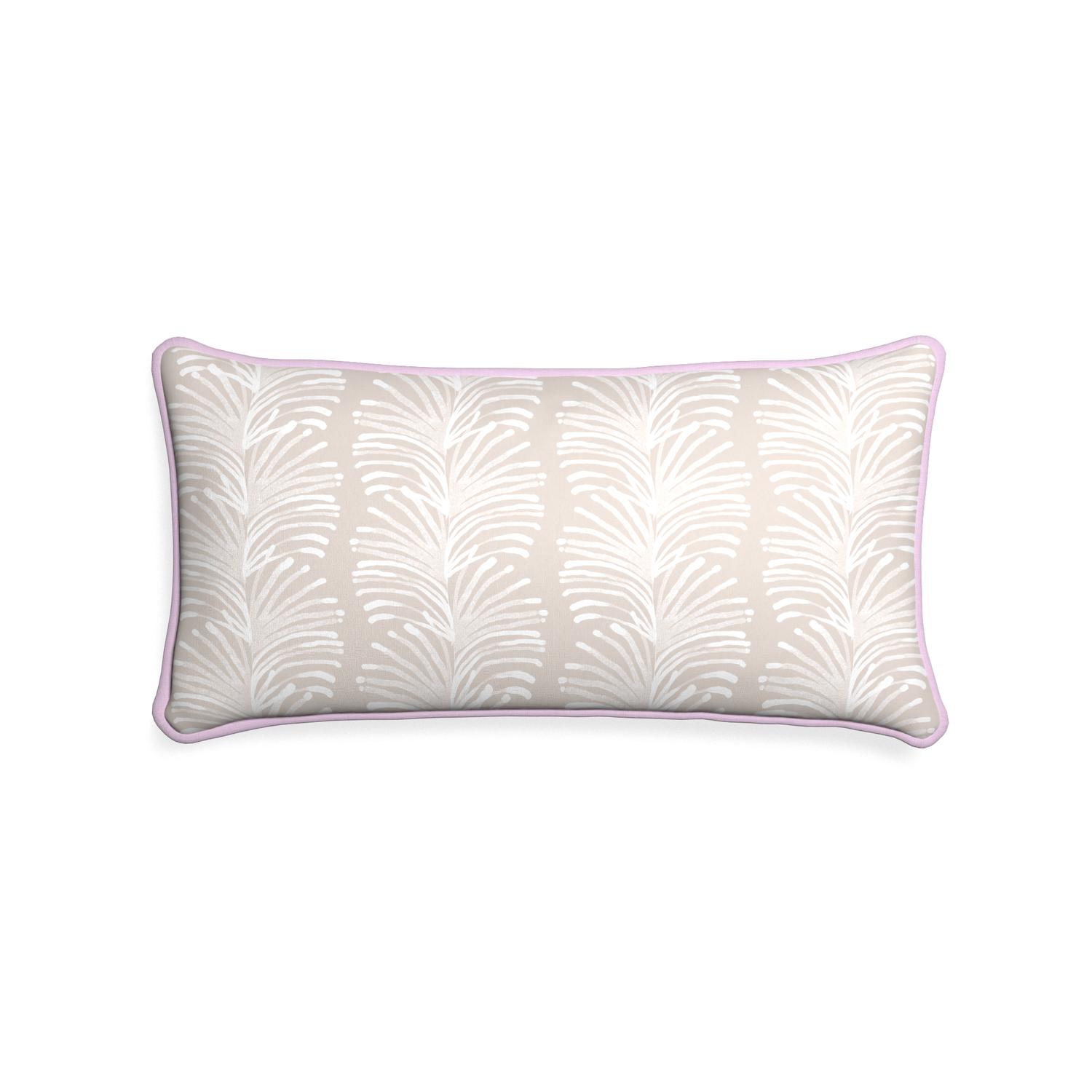 Midi-lumbar emma sand custom sand colored botanical stripepillow with l piping on white background