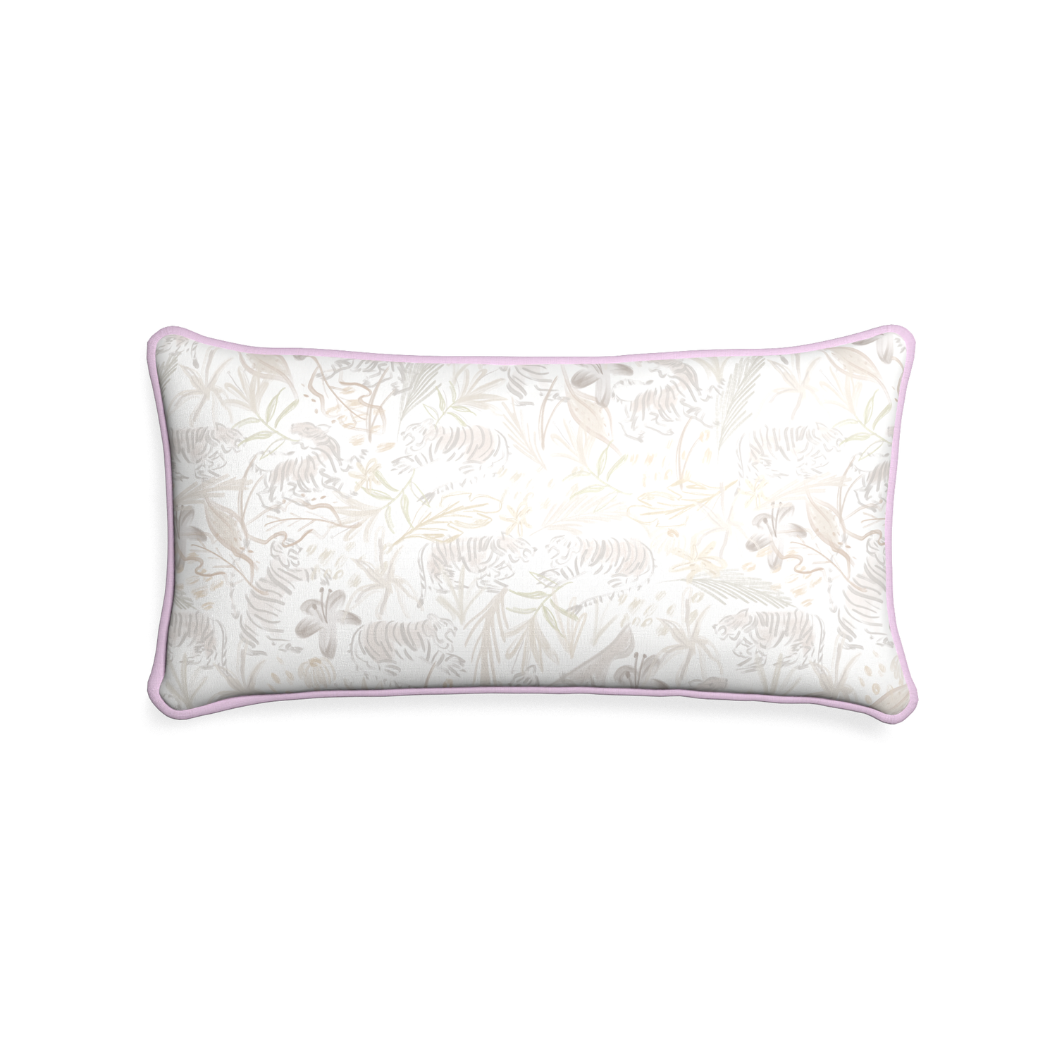 Midi-lumbar frida sand custom beige chinoiserie tigerpillow with l piping on white background