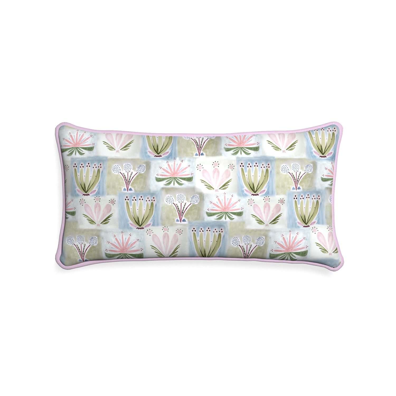 Midi-lumbar harper custom hand-painted floralpillow with l piping on white background