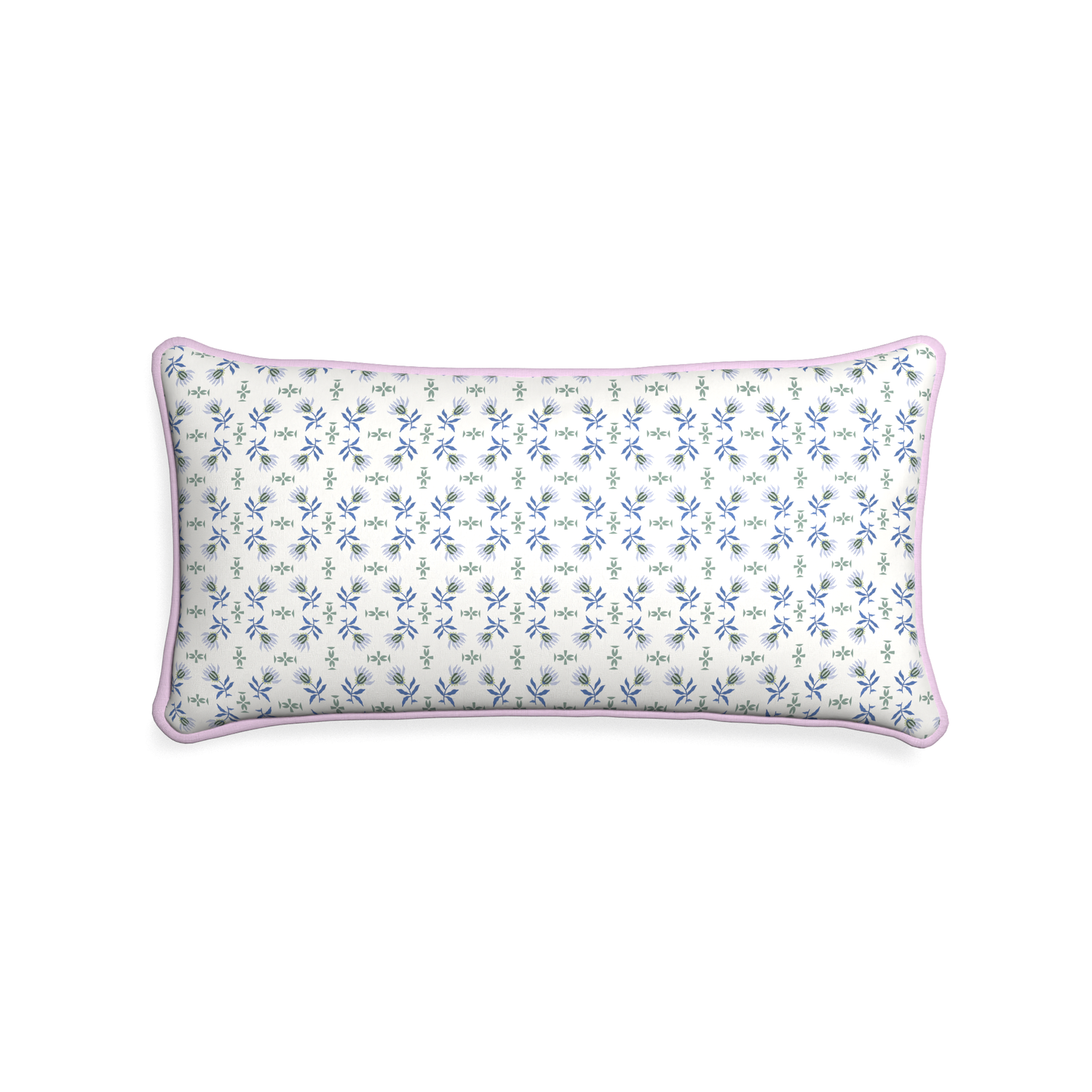 Midi-lumbar lee custom blue & green floralpillow with l piping on white background