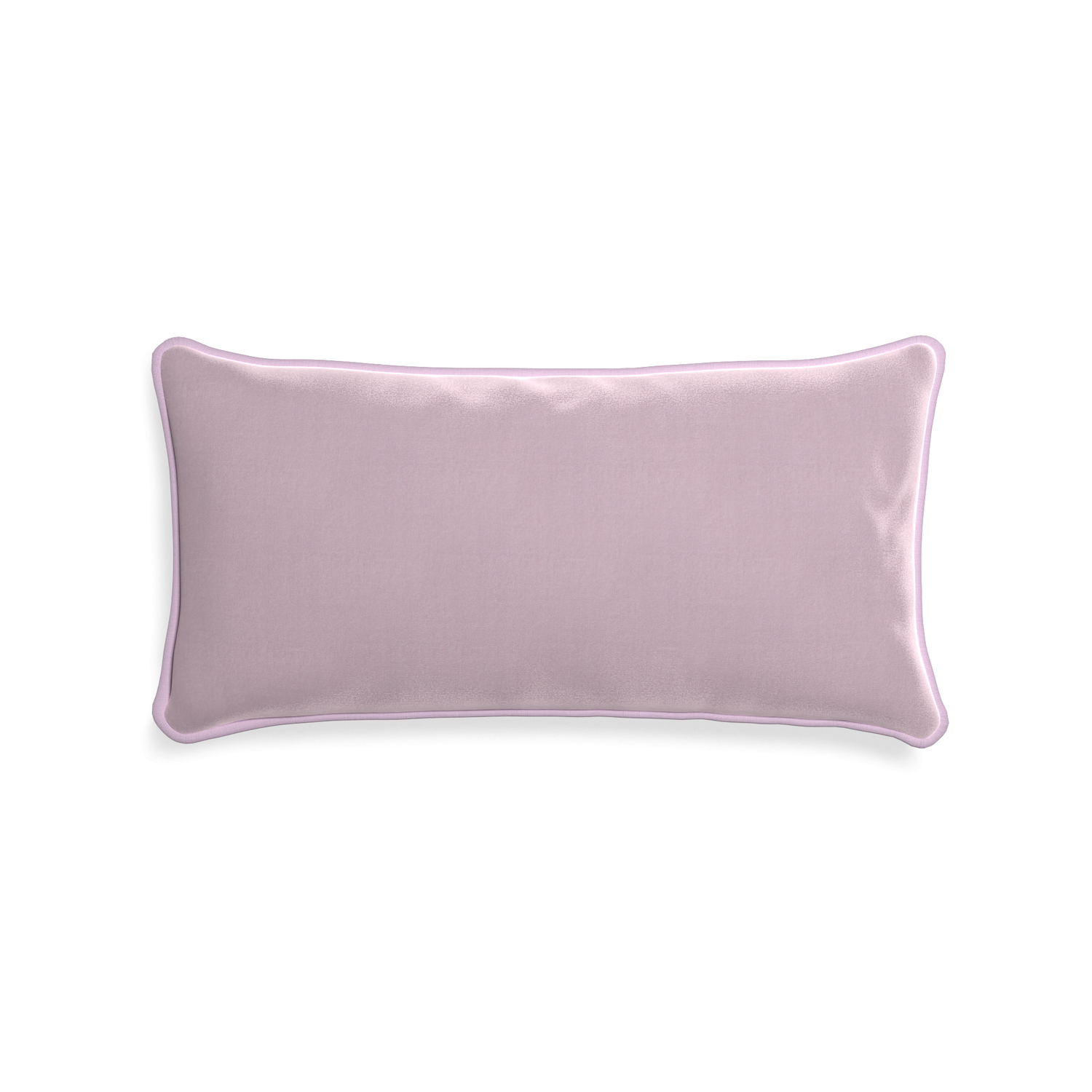 Midi-lumbar lilac velvet custom lilacpillow with l piping on white background