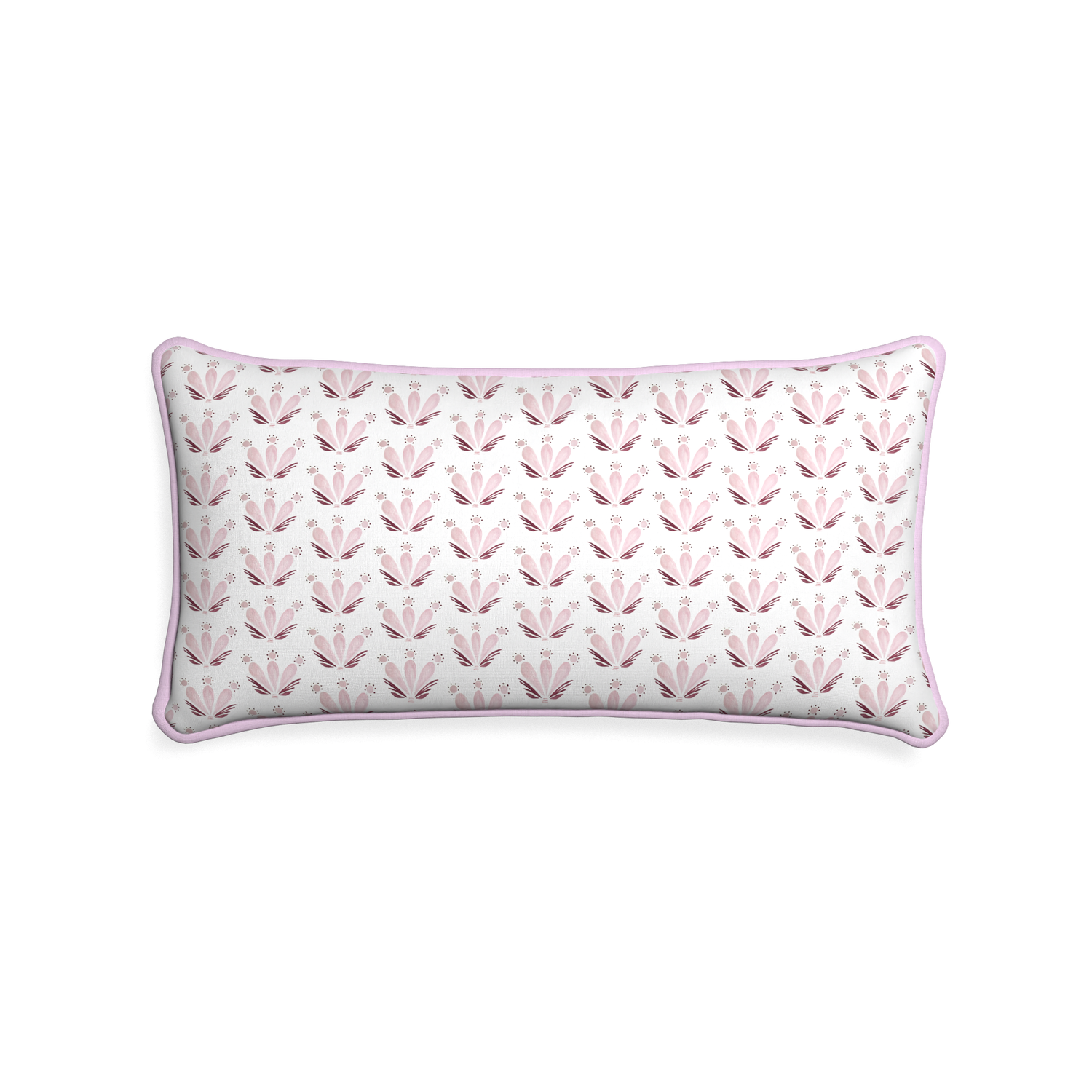 Midi-lumbar serena pink custom pink & burgundy drop repeat floralpillow with l piping on white background
