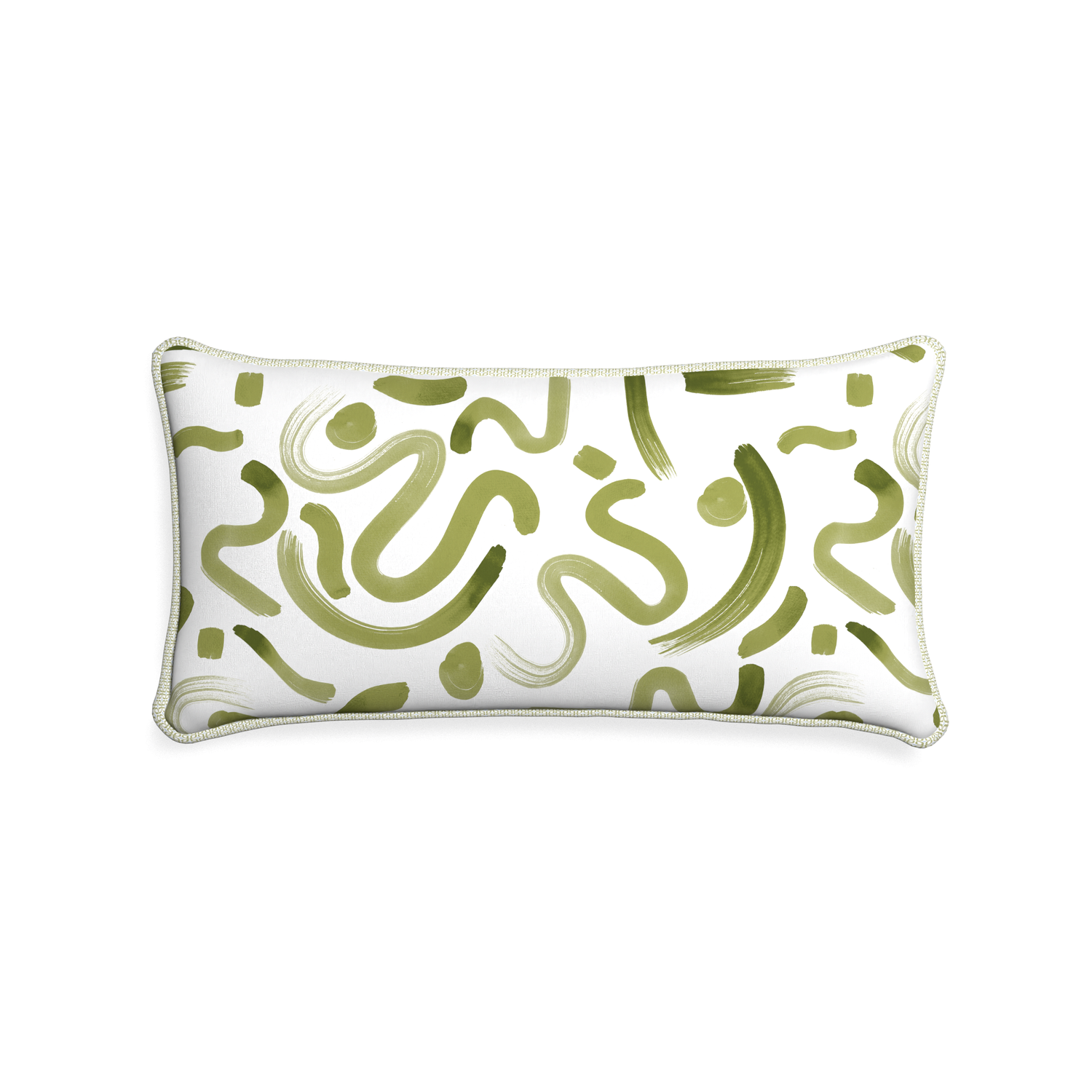 Midi-lumbar hockney moss custom moss greenpillow with l piping on white background
