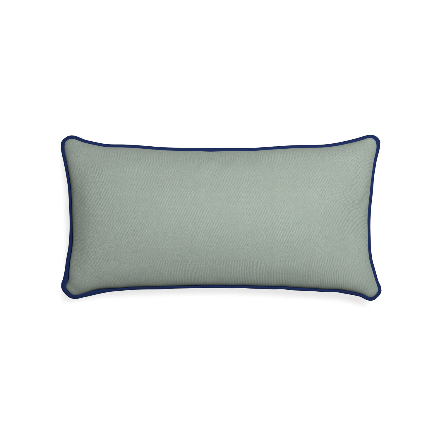 Midi-lumbar sage custom sage green cottonpillow with midnight piping on white background