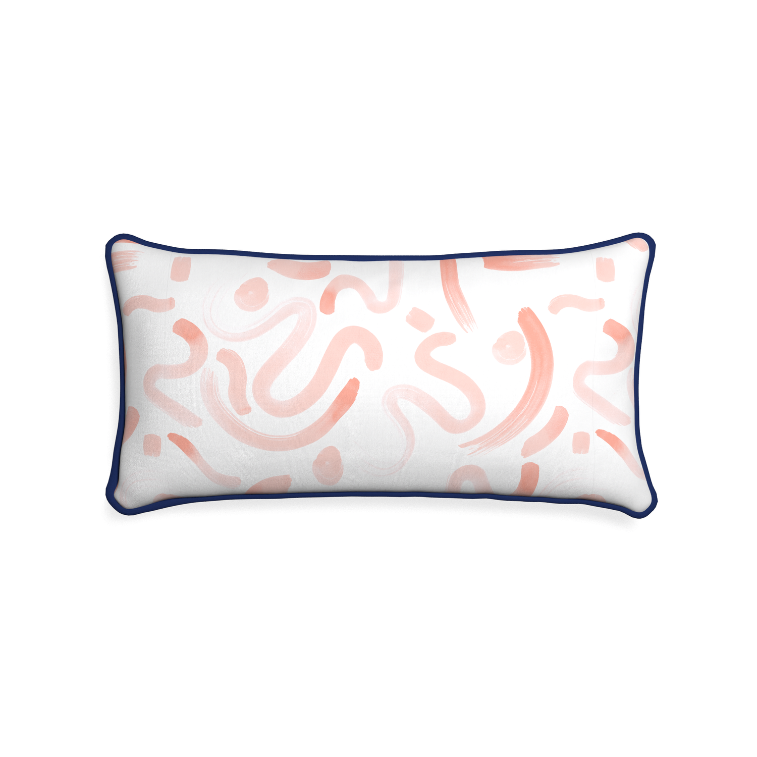 Midi-lumbar hockney pink custom pink graphicpillow with midnight piping on white background