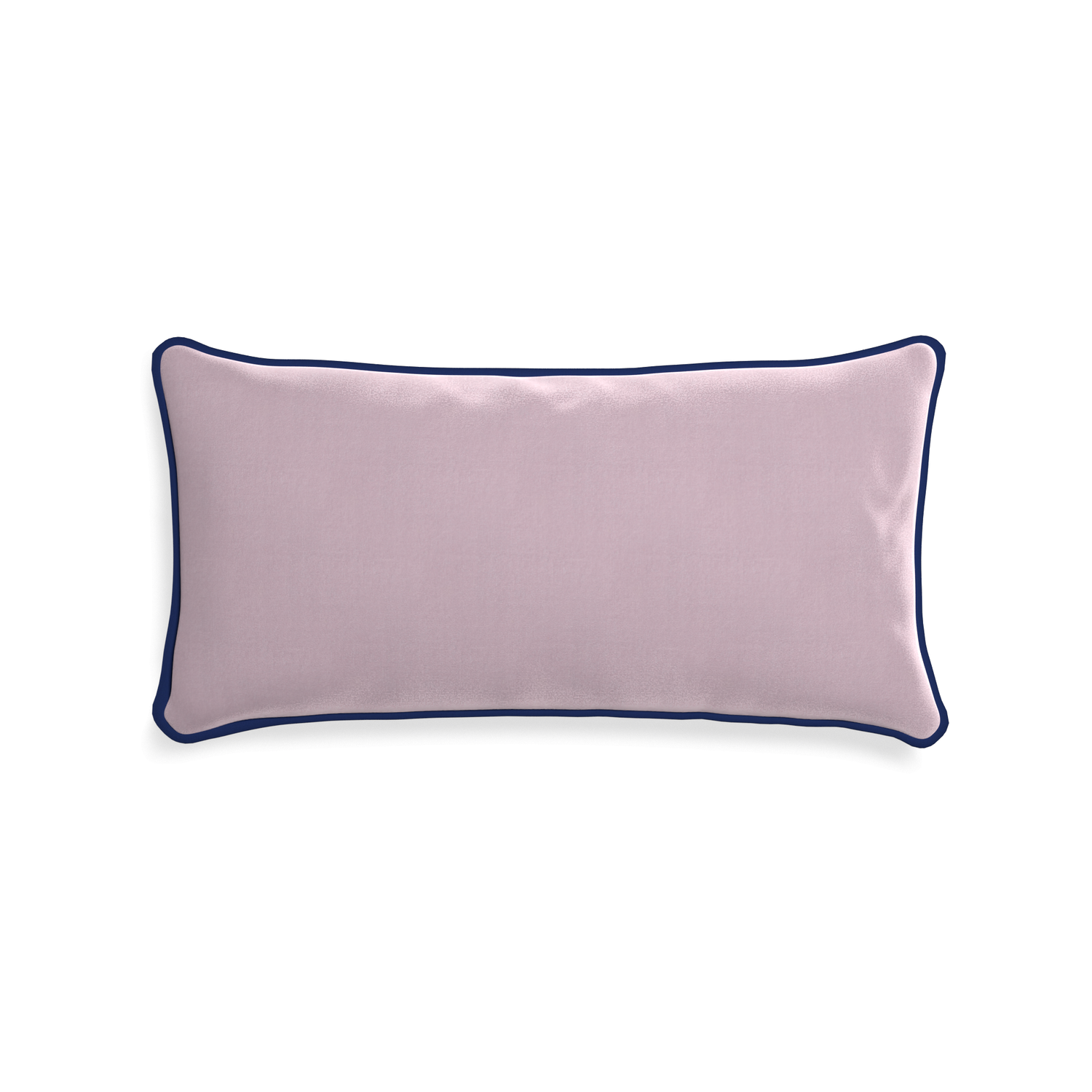 Midi-lumbar lilac velvet custom lilacpillow with midnight piping on white background