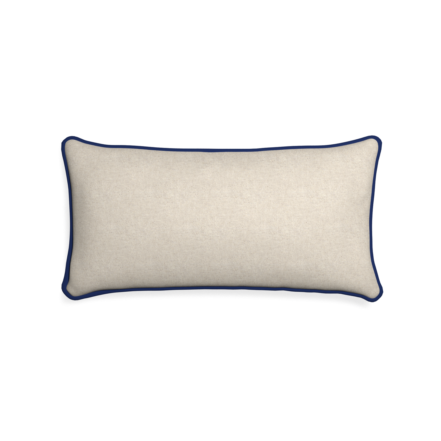Midi-lumbar oat custom light brownpillow with midnight piping on white background