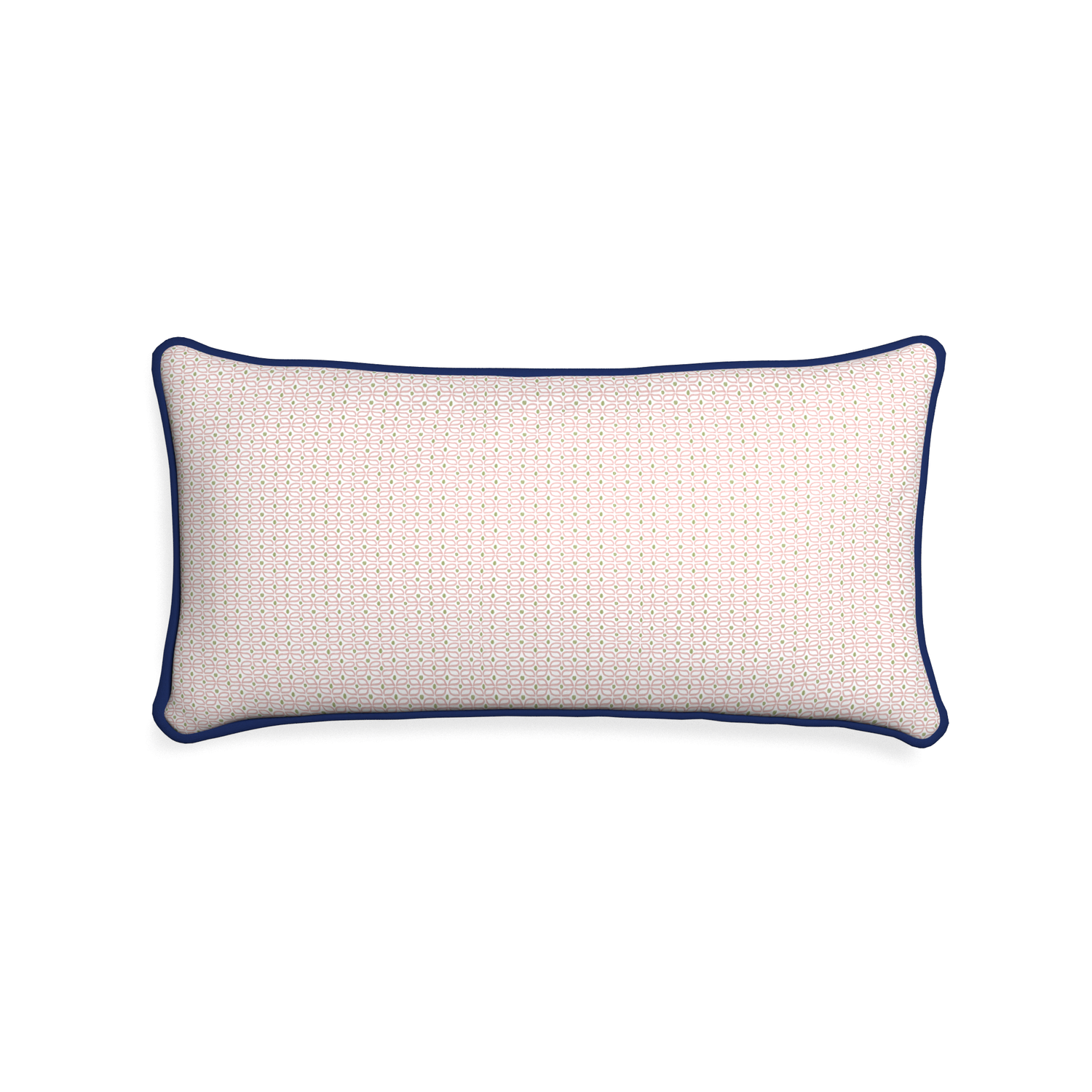 Midi-lumbar loomi pink custom pink geometricpillow with midnight piping on white background