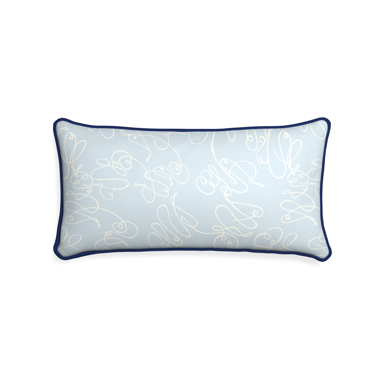 Midi-lumbar mirabella custom powder blue abstractpillow with midnight piping on white background