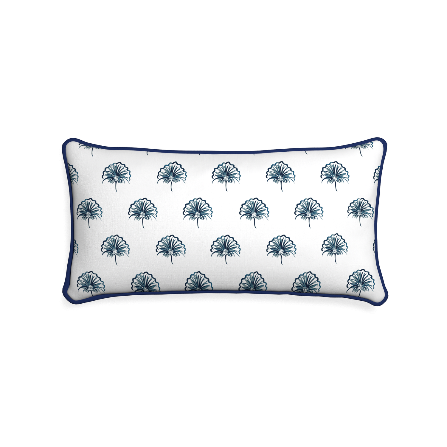 Midi-lumbar penelope midnight custom floral navypillow with midnight piping on white background