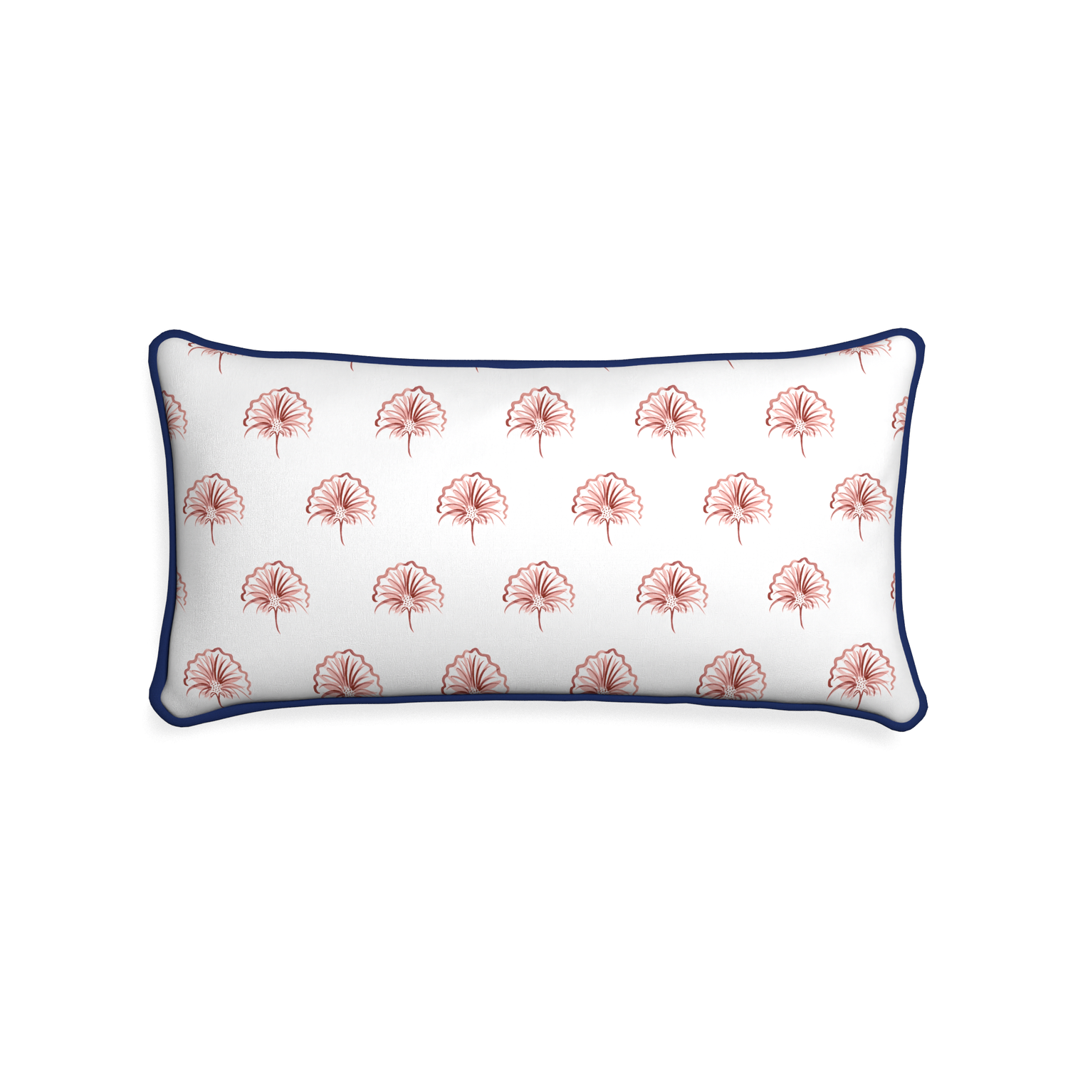 Midi-lumbar penelope rose custom floral pinkpillow with midnight piping on white background