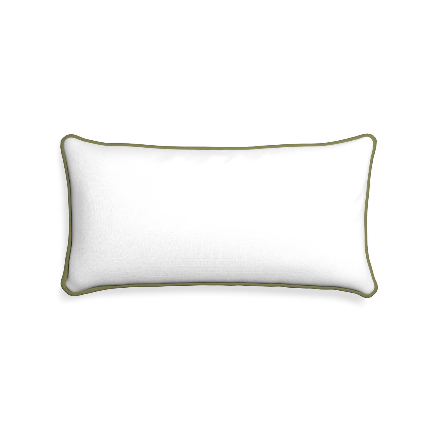 rectangle white cotton pillow with moss green piping 