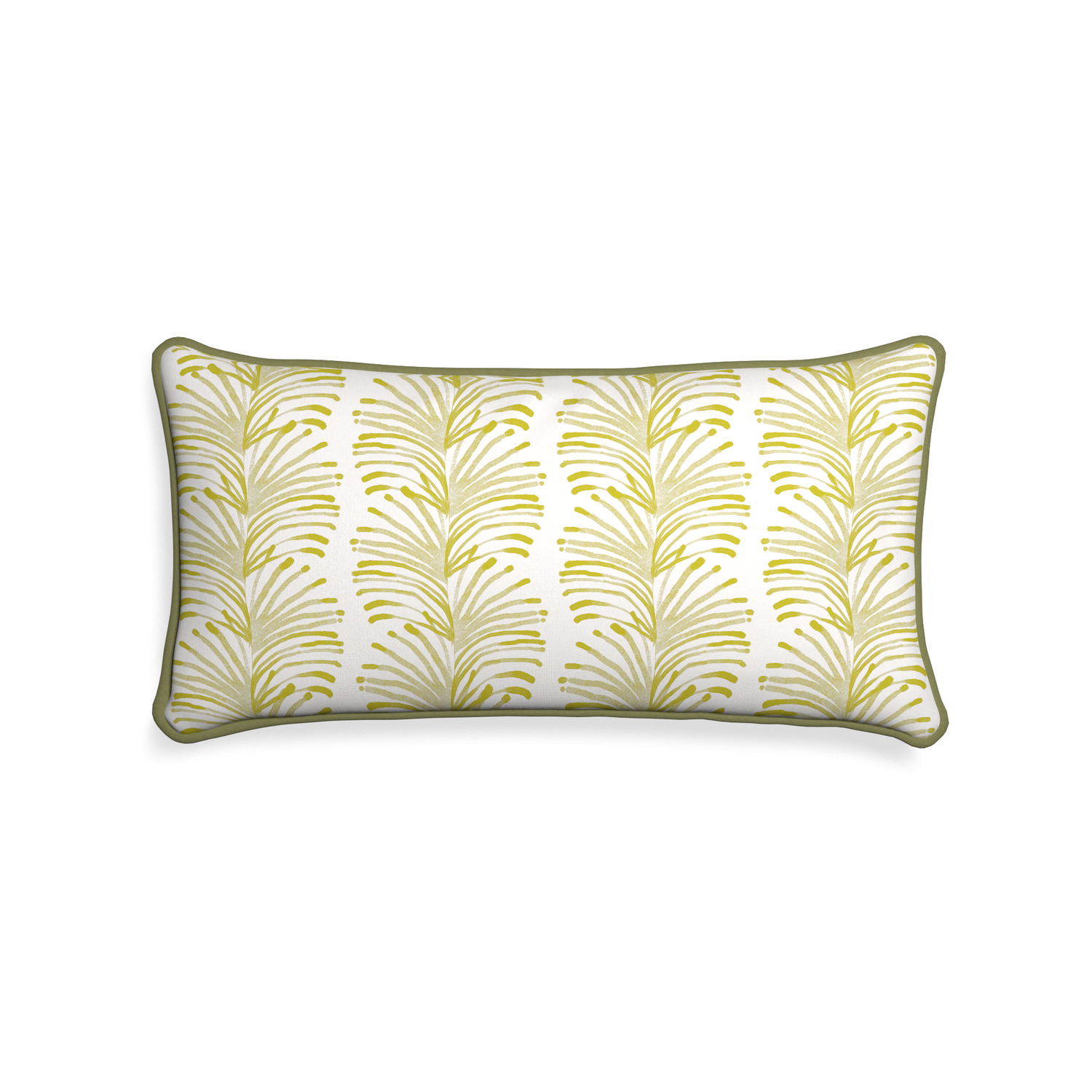 Midi-lumbar emma chartreuse custom yellow stripe chartreusepillow with moss piping on white background