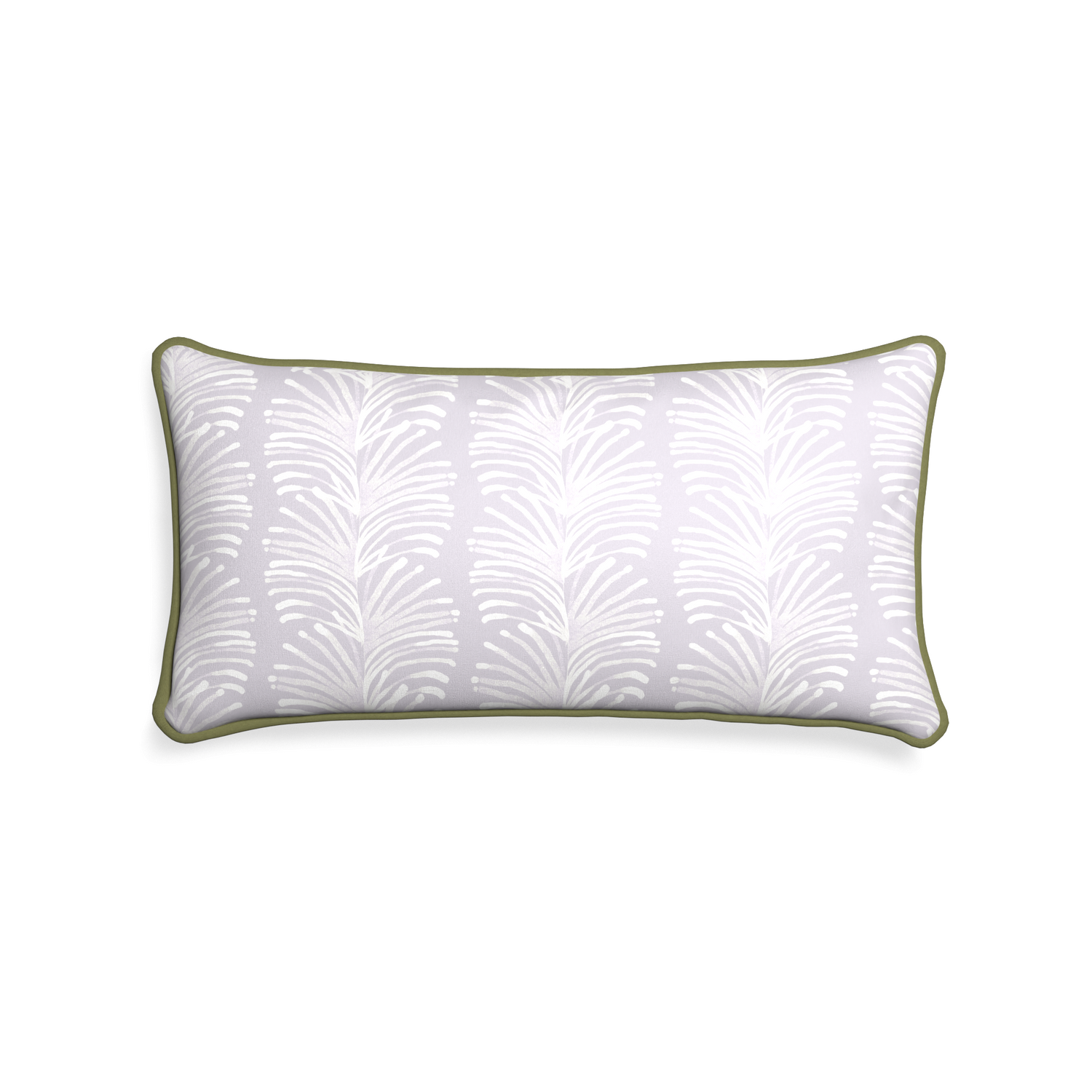 rectangle lavender botanical stripe pillow with moss green piping