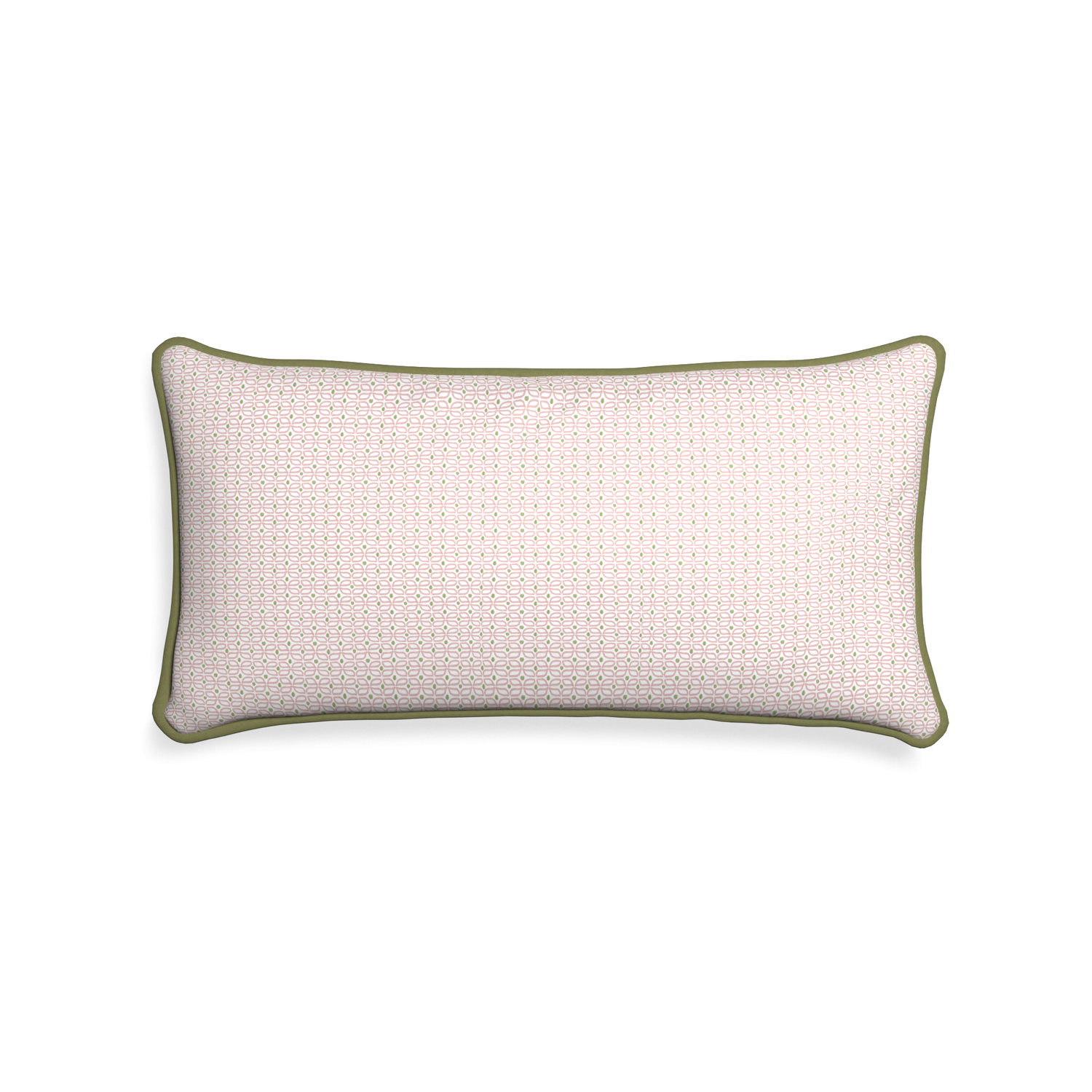 Midi-lumbar loomi pink custom pink geometricpillow with moss piping on white background