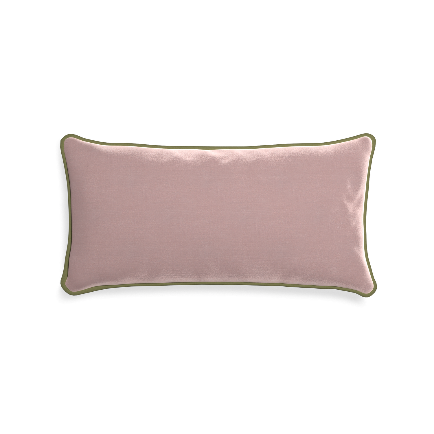rectangle mauve velvet pillow with moss green piping 