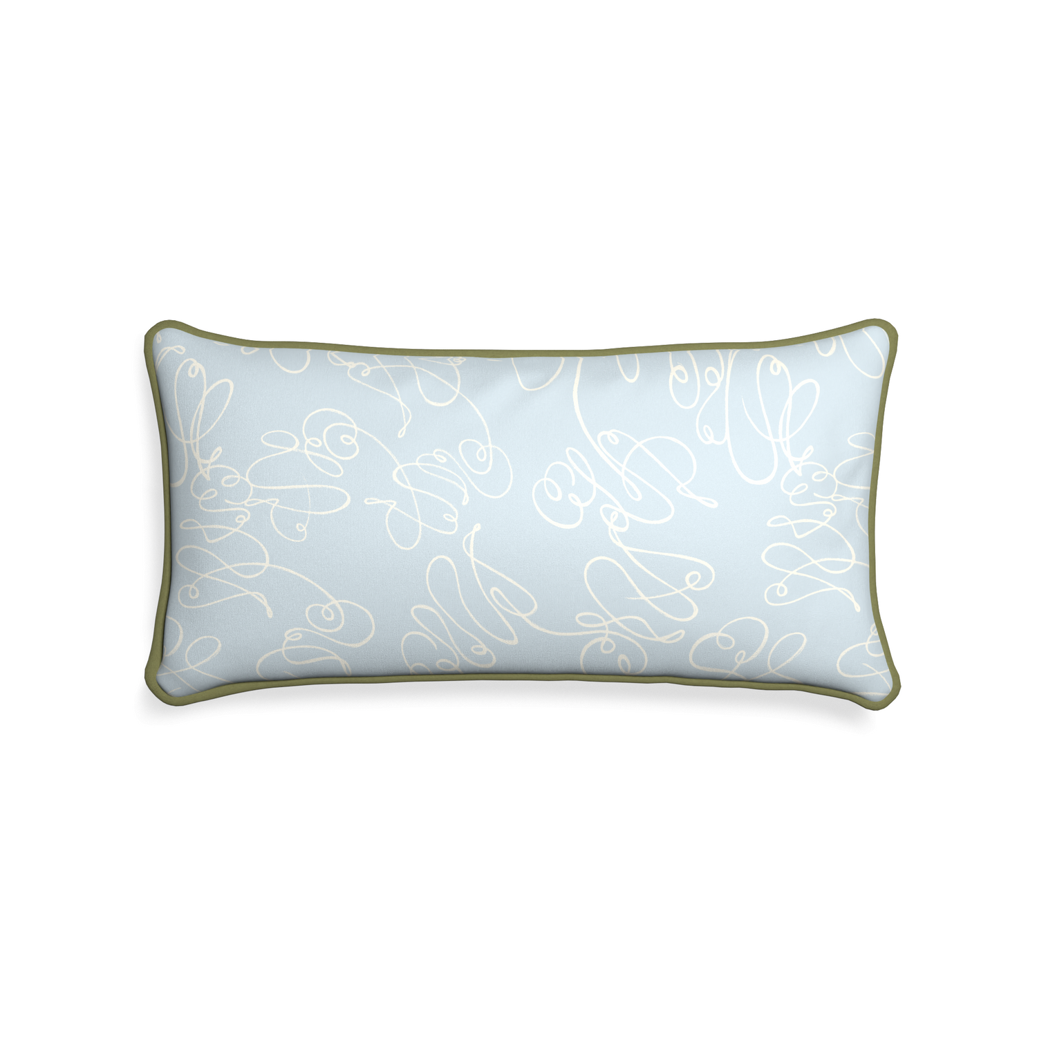 rectangle powder blue abstract pillow with moss green piping