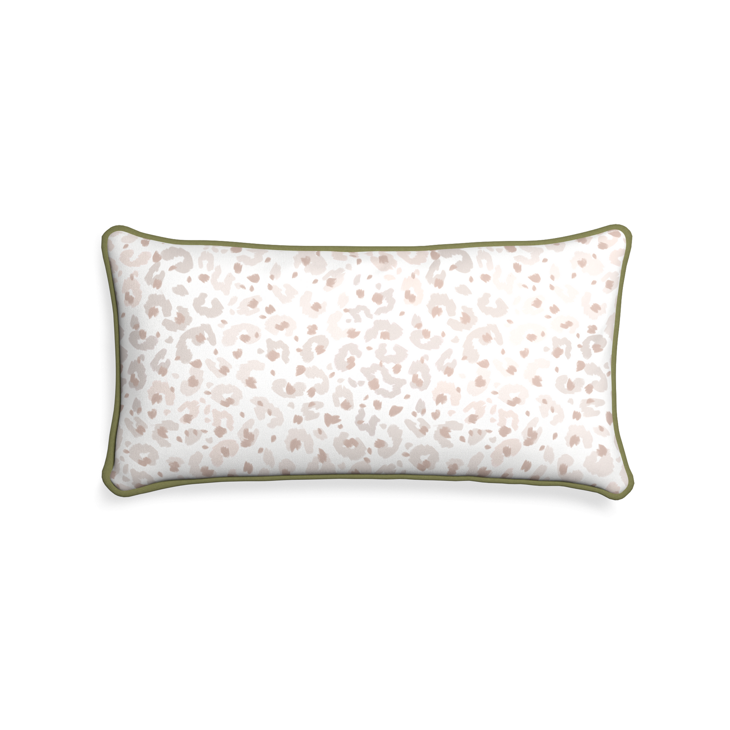 rectangle beige animal print pillow with moss green piping