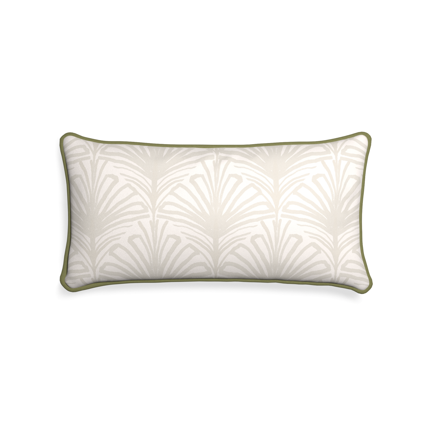 rectangle  beige palm pillow with moss green piping