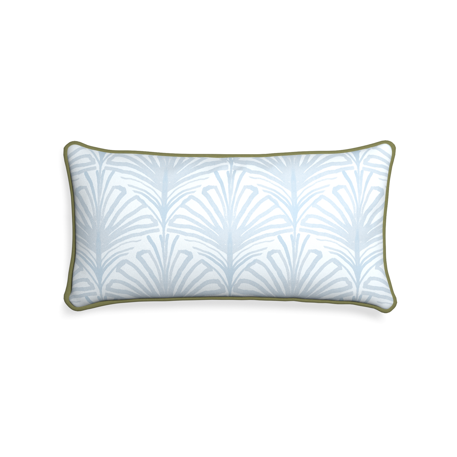rectangle sky blue palm pillow with moss green piping