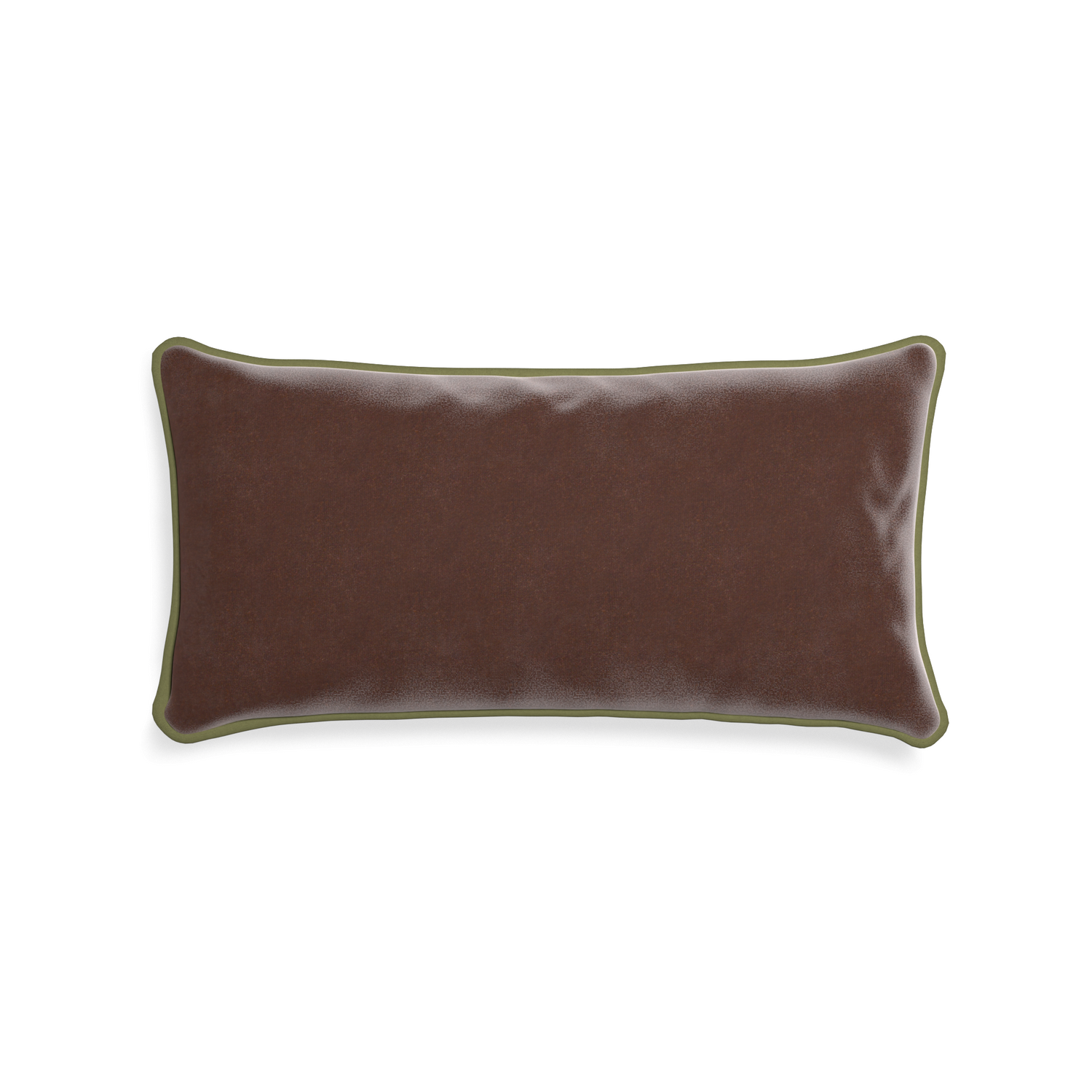 rectangle brown velvet pillow with moss green piping