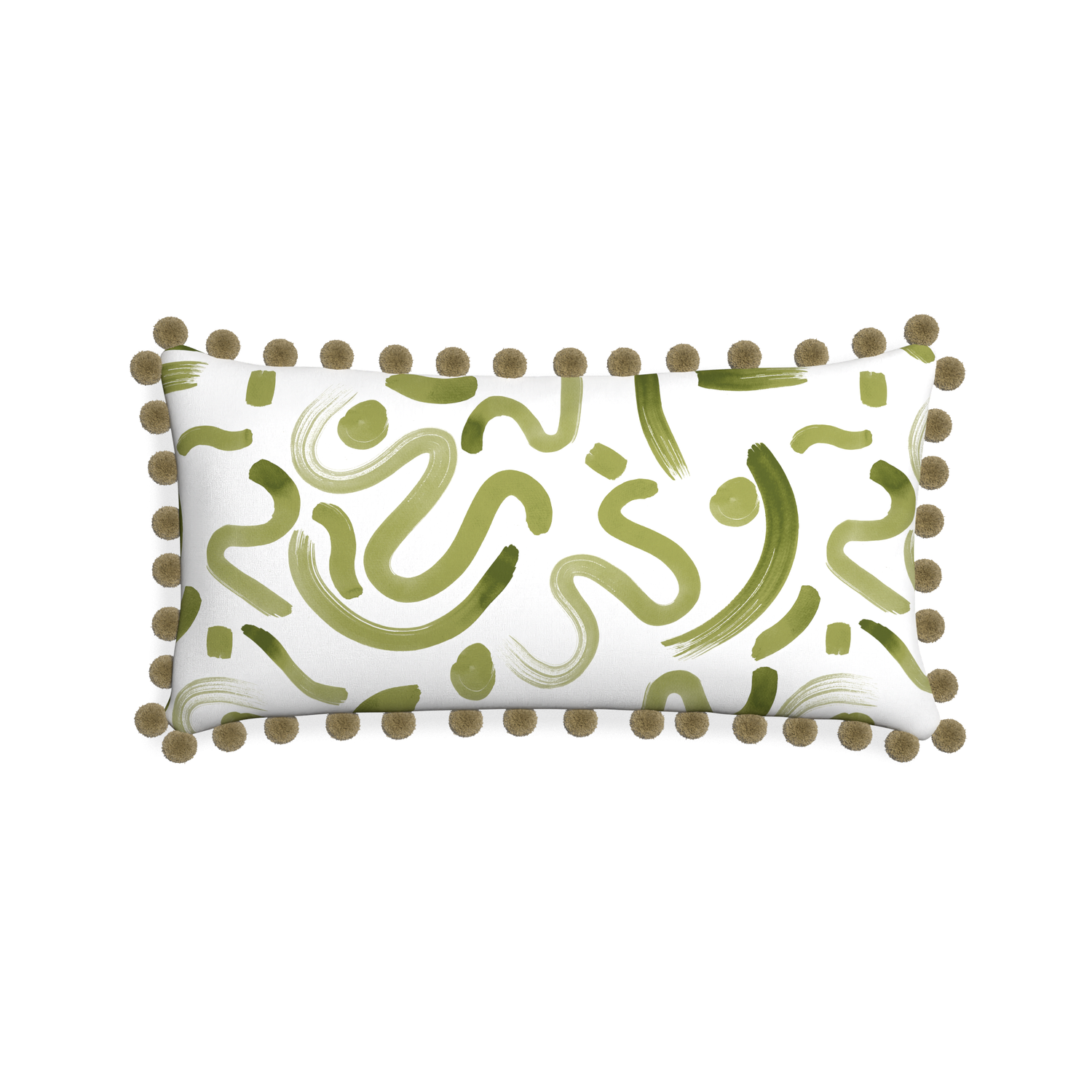 Midi-lumbar hockney moss custom moss greenpillow with olive pom pom on white background