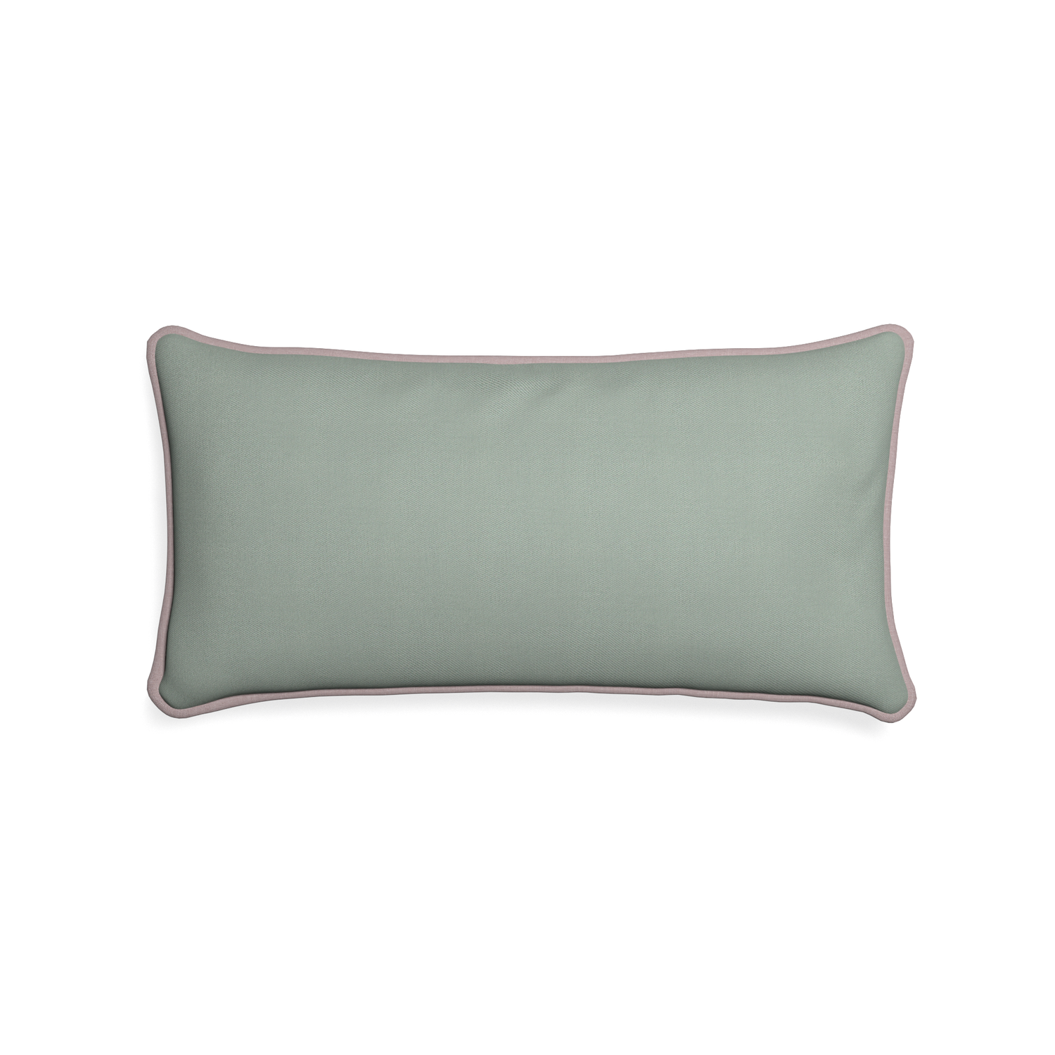 Midi-lumbar sage custom sage green cottonpillow with orchid piping on white background