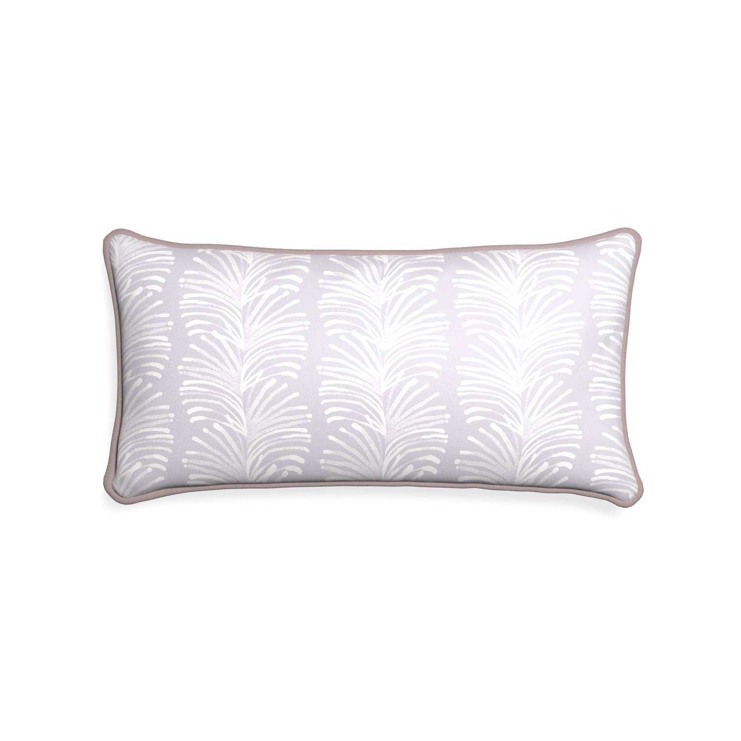 Midi-lumbar emma lavender custom lavender botanical stripepillow with orchid piping on white background
