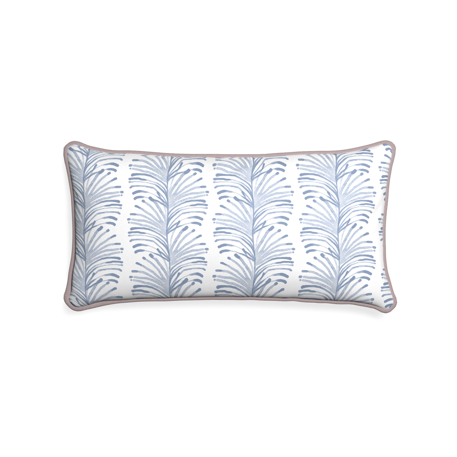 Midi-lumbar emma sky custom sky blue botanical stripepillow with orchid piping on white background