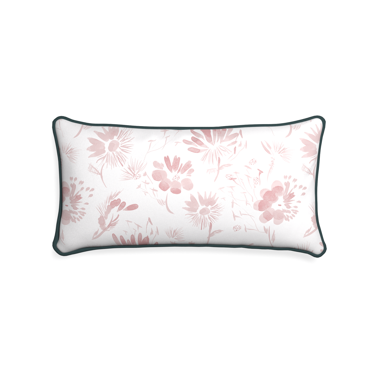 Midi-lumbar blake custom pink floralpillow with p piping on white background