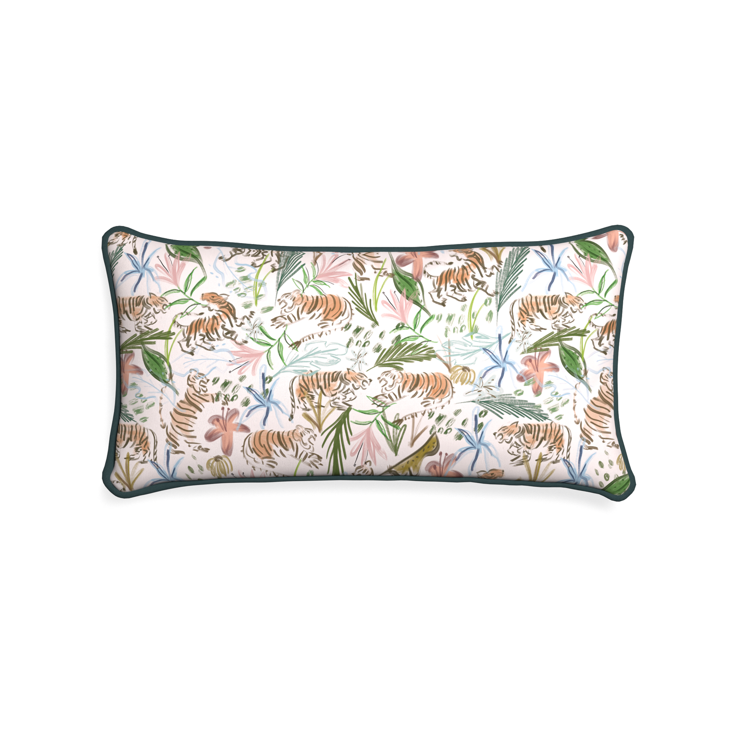 Midi-lumbar frida pink custom pink chinoiserie tigerpillow with p piping on white background