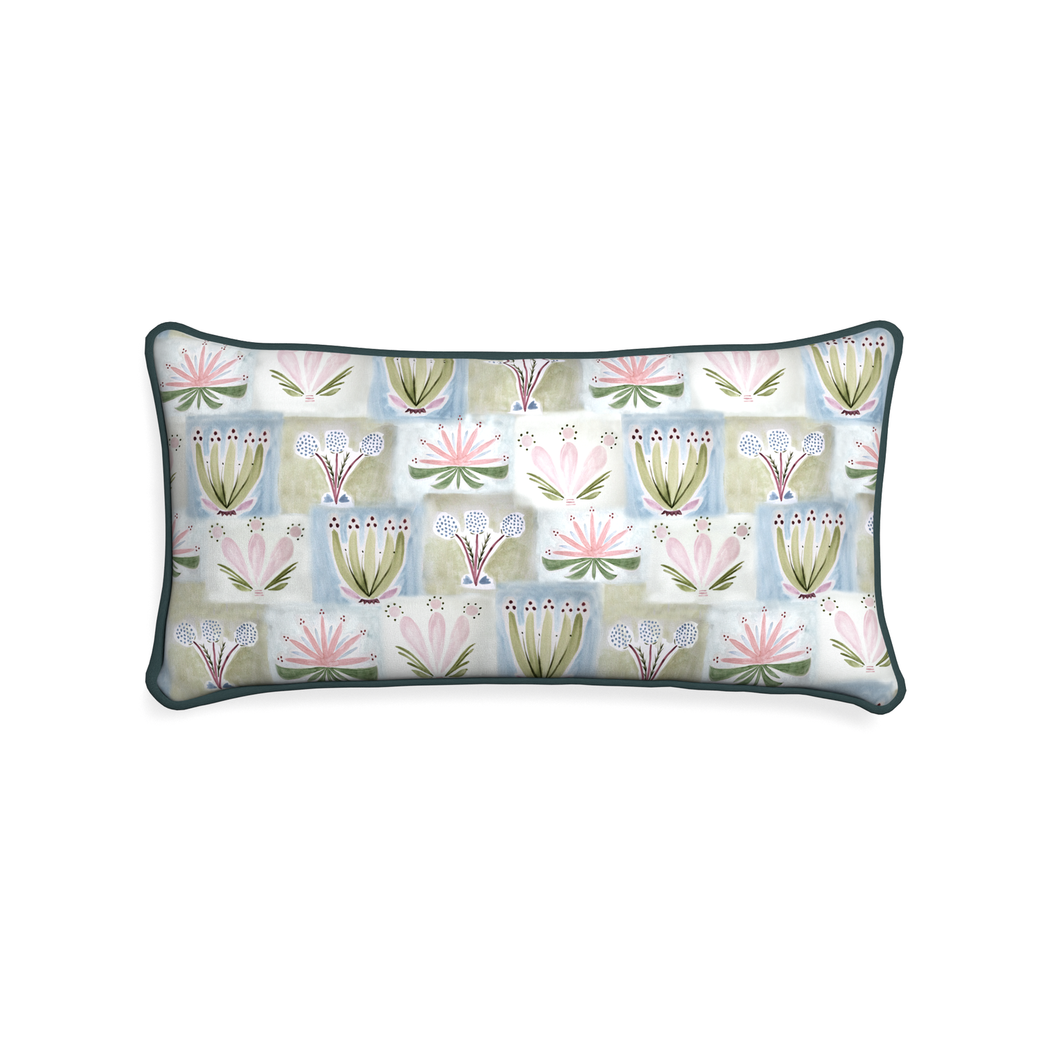 Midi-lumbar harper custom hand-painted floralpillow with p piping on white background