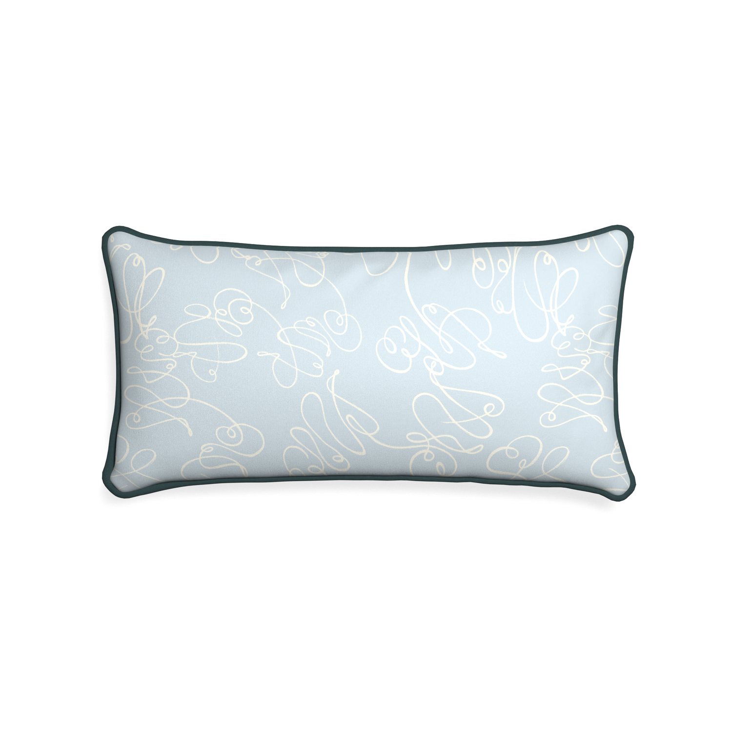 Midi-lumbar mirabella custom powder blue abstractpillow with p piping on white background