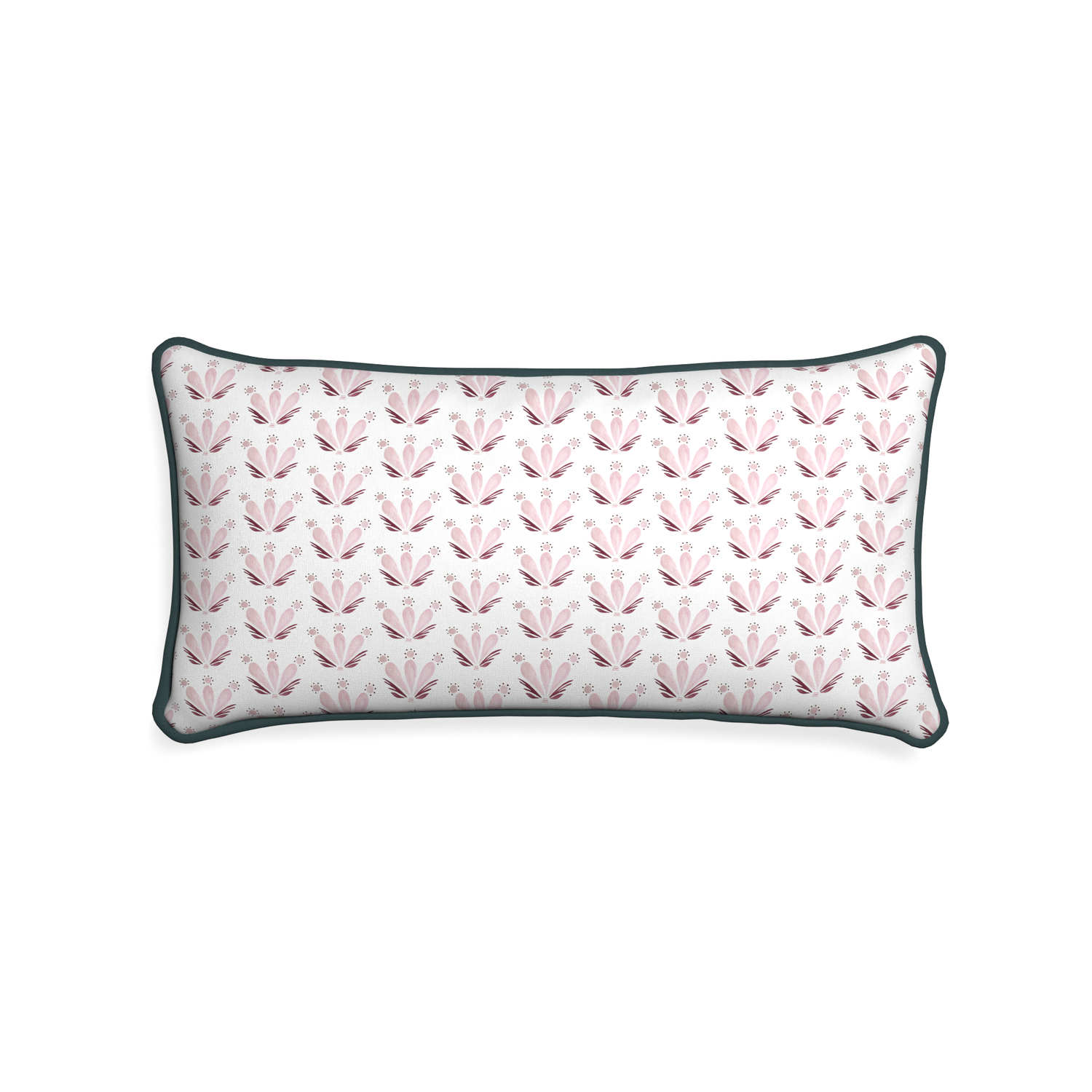 Midi-lumbar serena pink custom pink & burgundy drop repeat floralpillow with p piping on white background