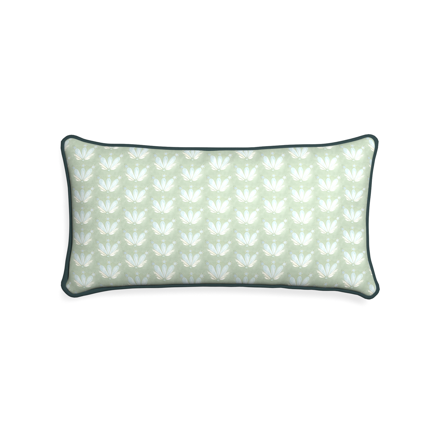 Midi-lumbar serena sea salt custom blue & green floral drop repeatpillow with p piping on white background