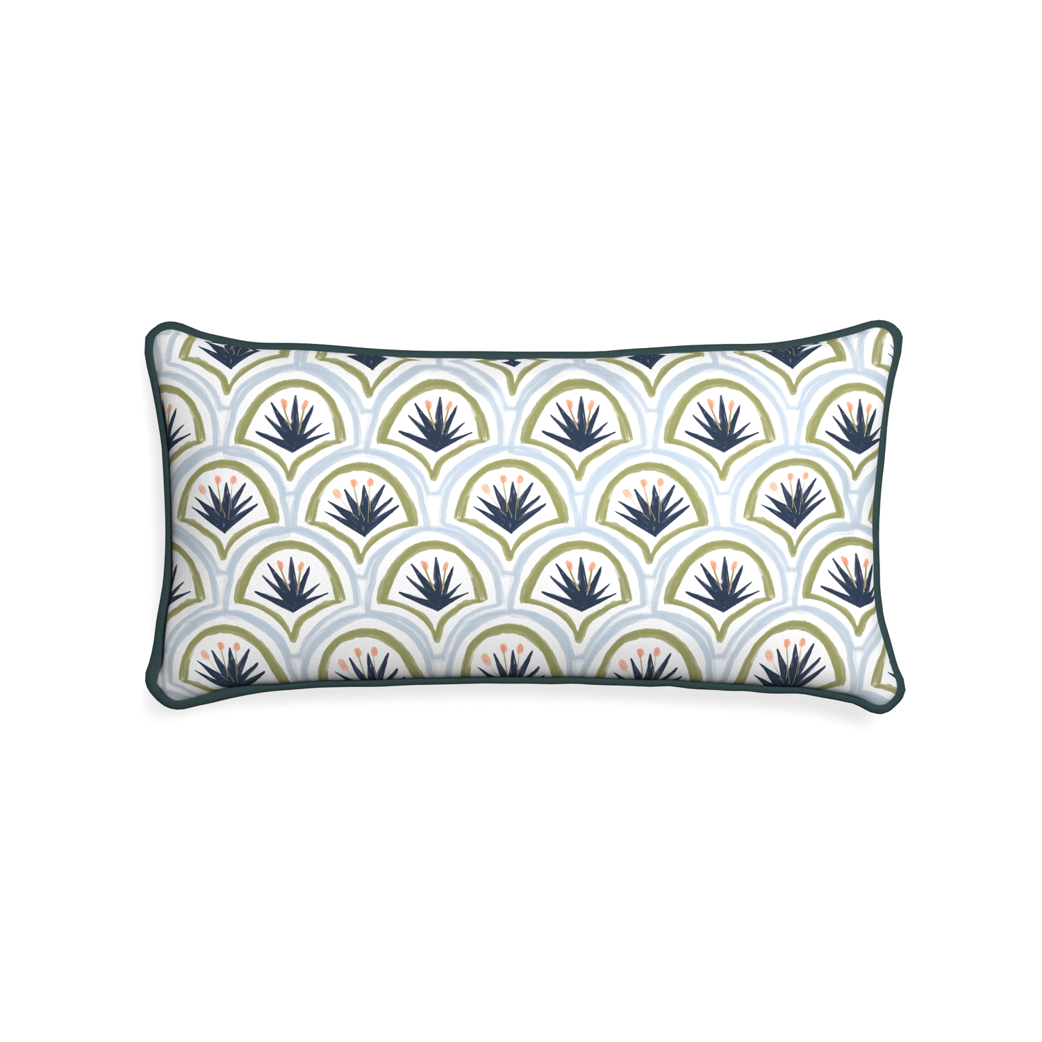Midi-lumbar thatcher midnight custom art deco palm patternpillow with p piping on white background