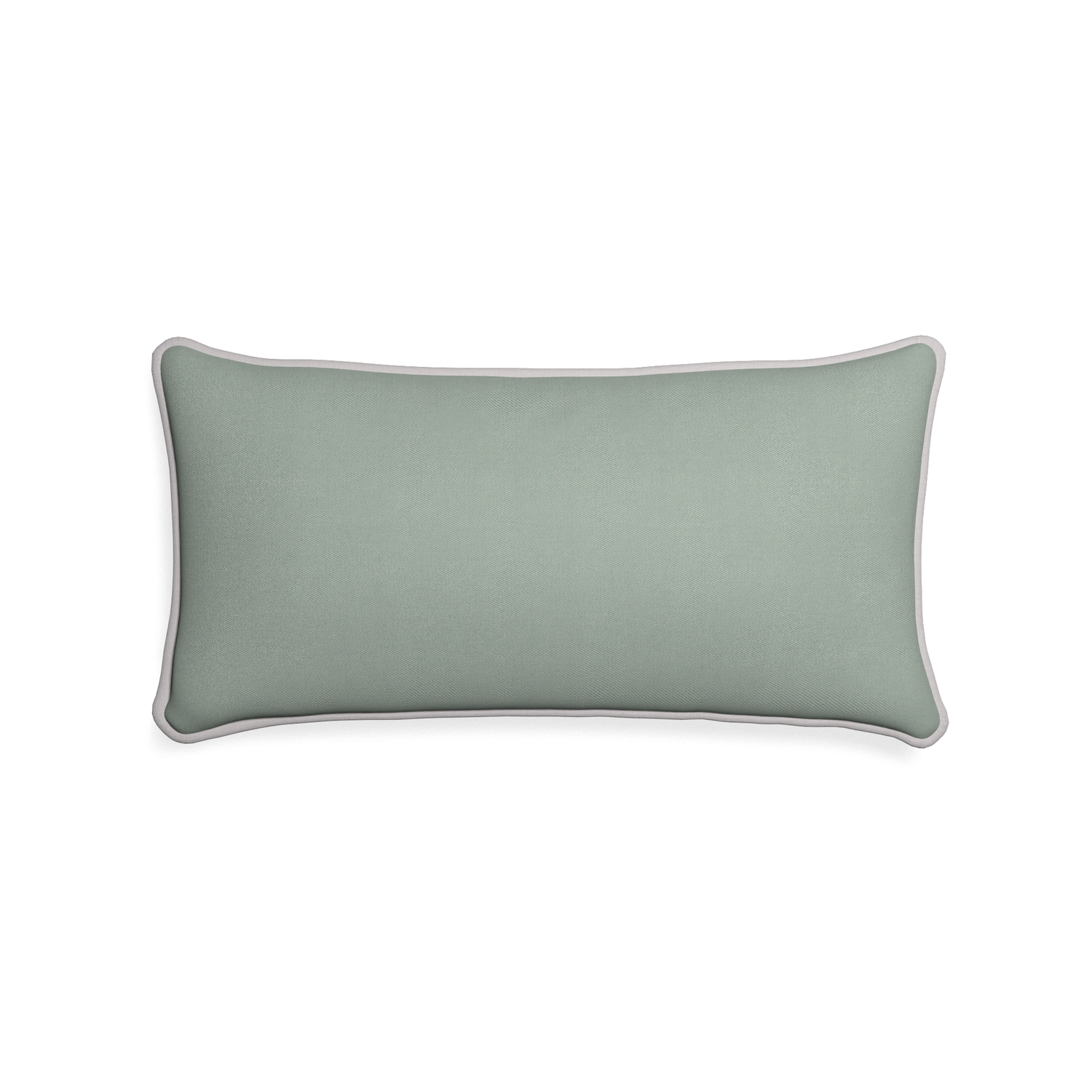Midi-lumbar sage custom sage green cottonpillow with pebble piping on white background